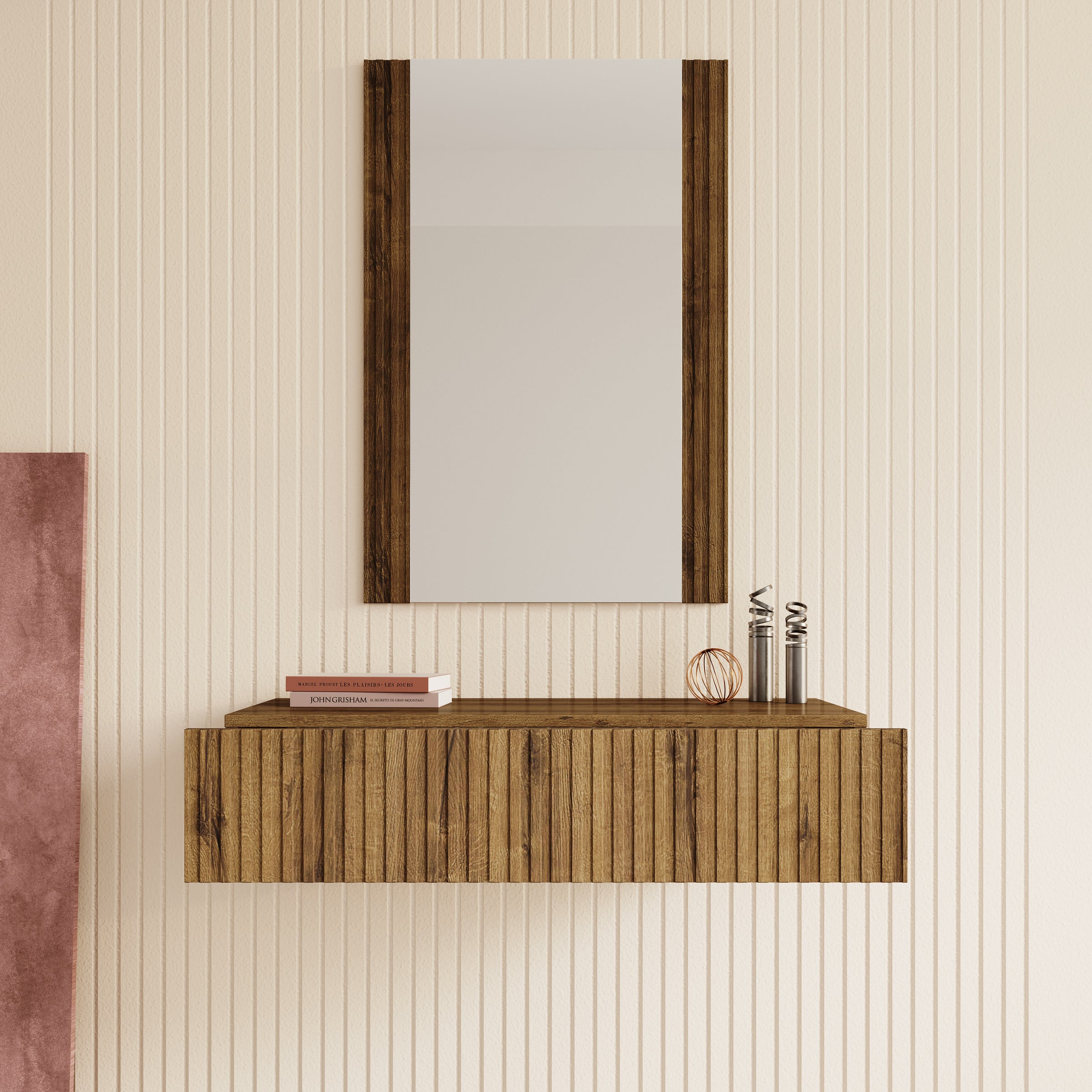 Tartagal - Kaptafel - Donkerbruin eiken - 80x42 cm - Met spiegel