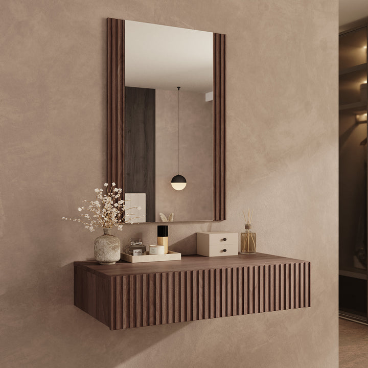 Tartagal - Kaptafel met spiegel - Donkerbruin eiken - 80x42x17 cm