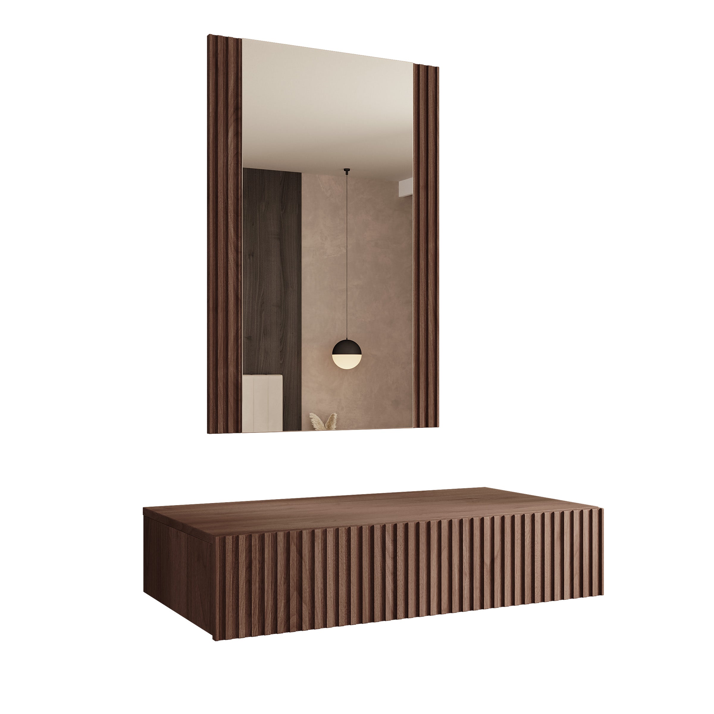 Tartagal - Kaptafel met spiegel - Donkerbruin eiken - 80x42x17 cm