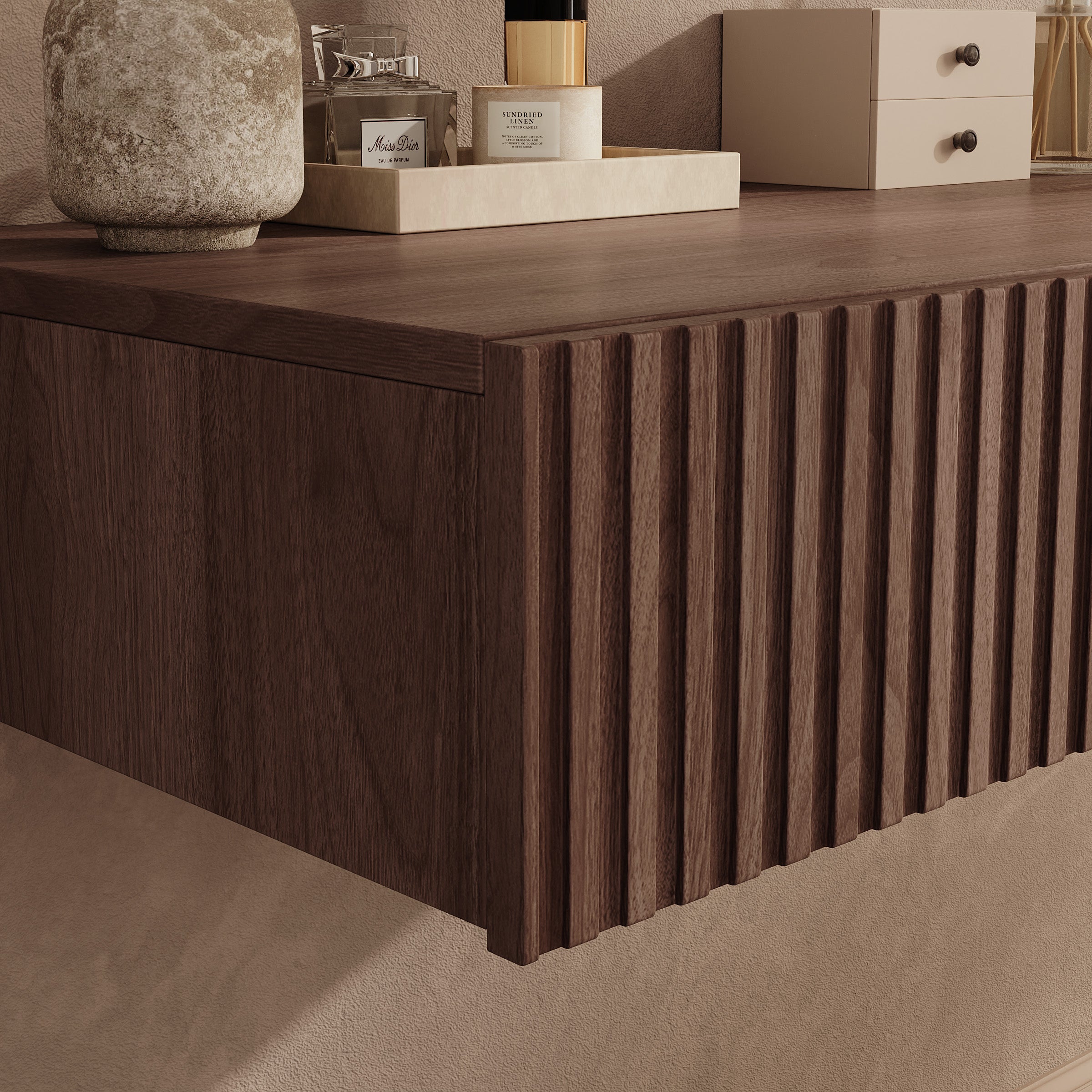 Tartagal - Kaptafel met spiegel - Donkerbruin eiken - 80x42x17 cm