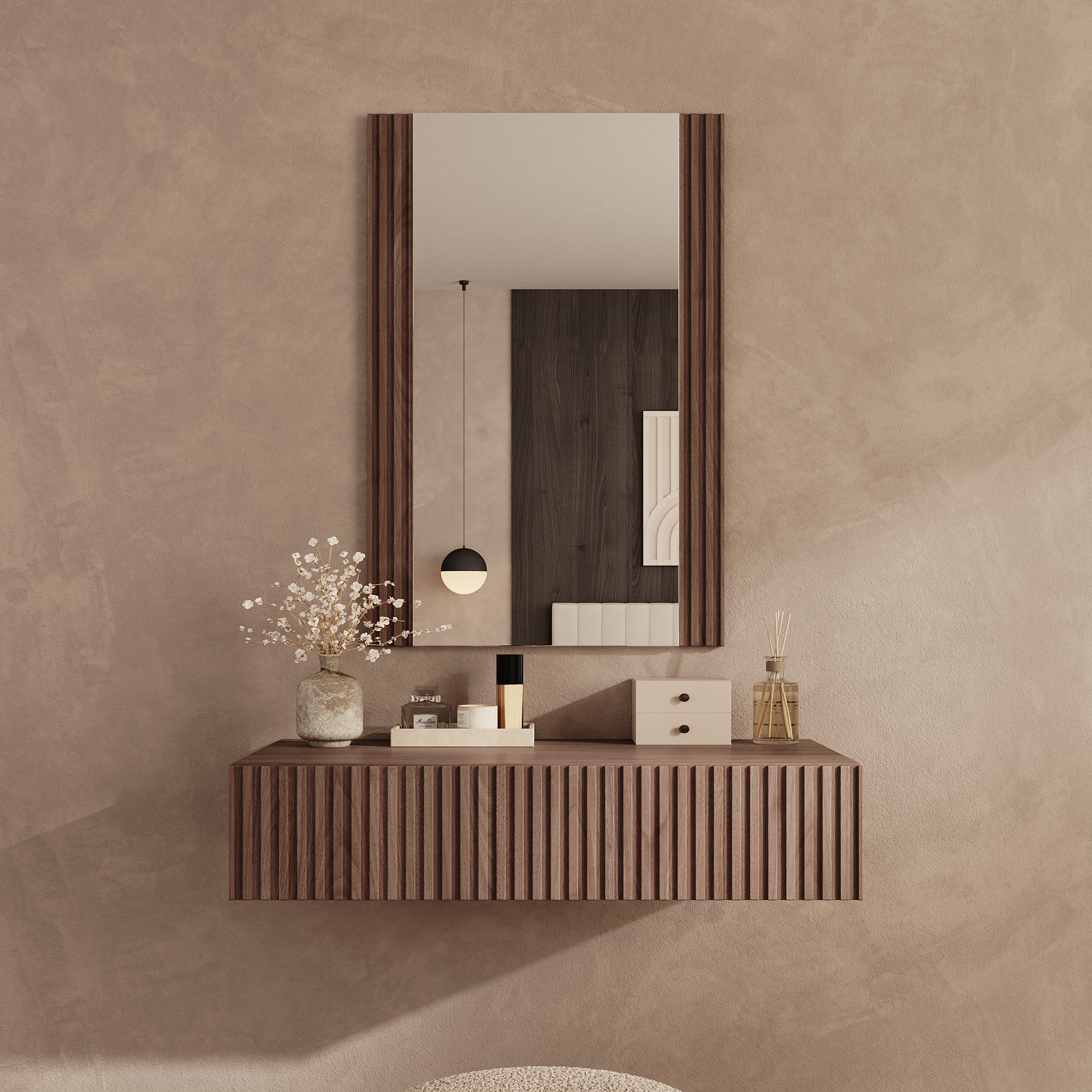 Tartagal - Kaptafel met spiegel - Donkerbruin eiken - 80x42x17 cm