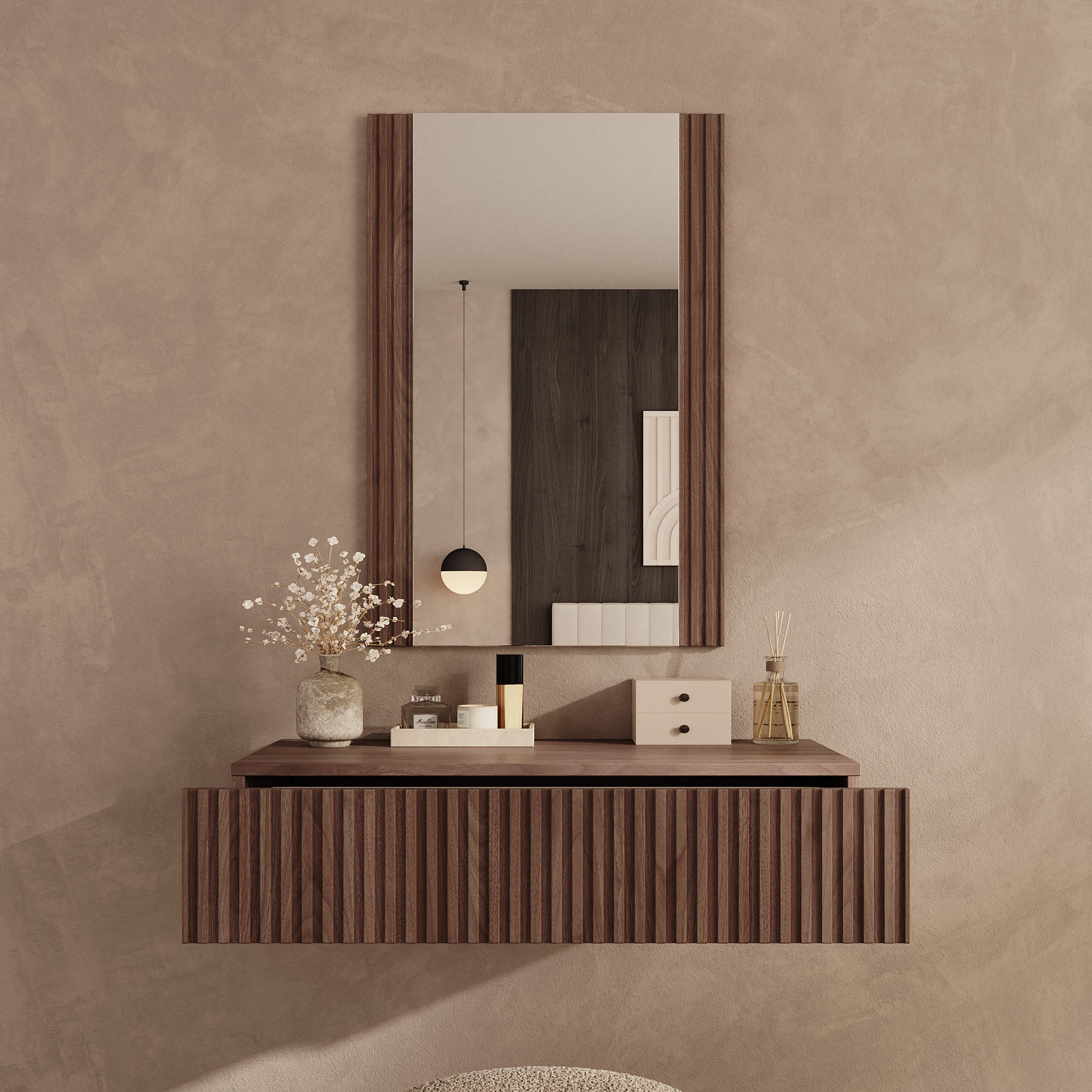 Tartagal - Kaptafel met spiegel - Donkerbruin eiken - 80x42x17 cm