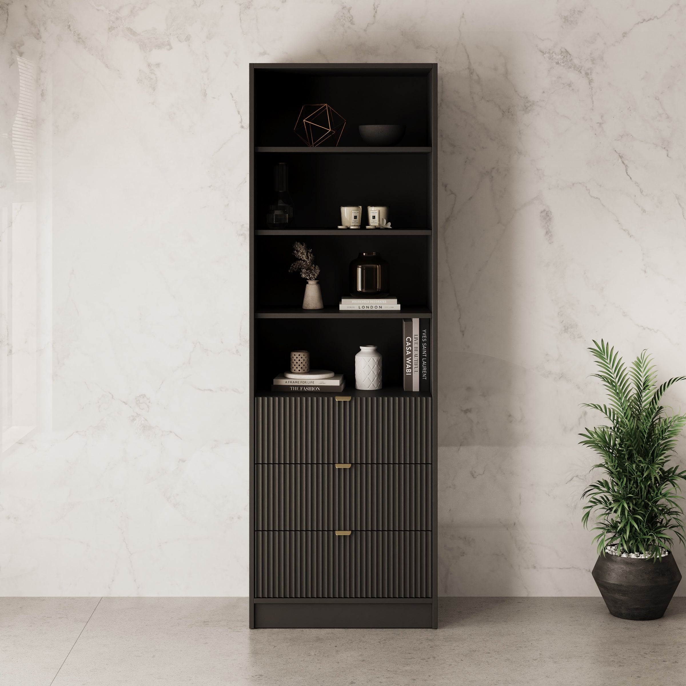 Tavares - Boekenkast - Zwart - 60x40x 180 cm