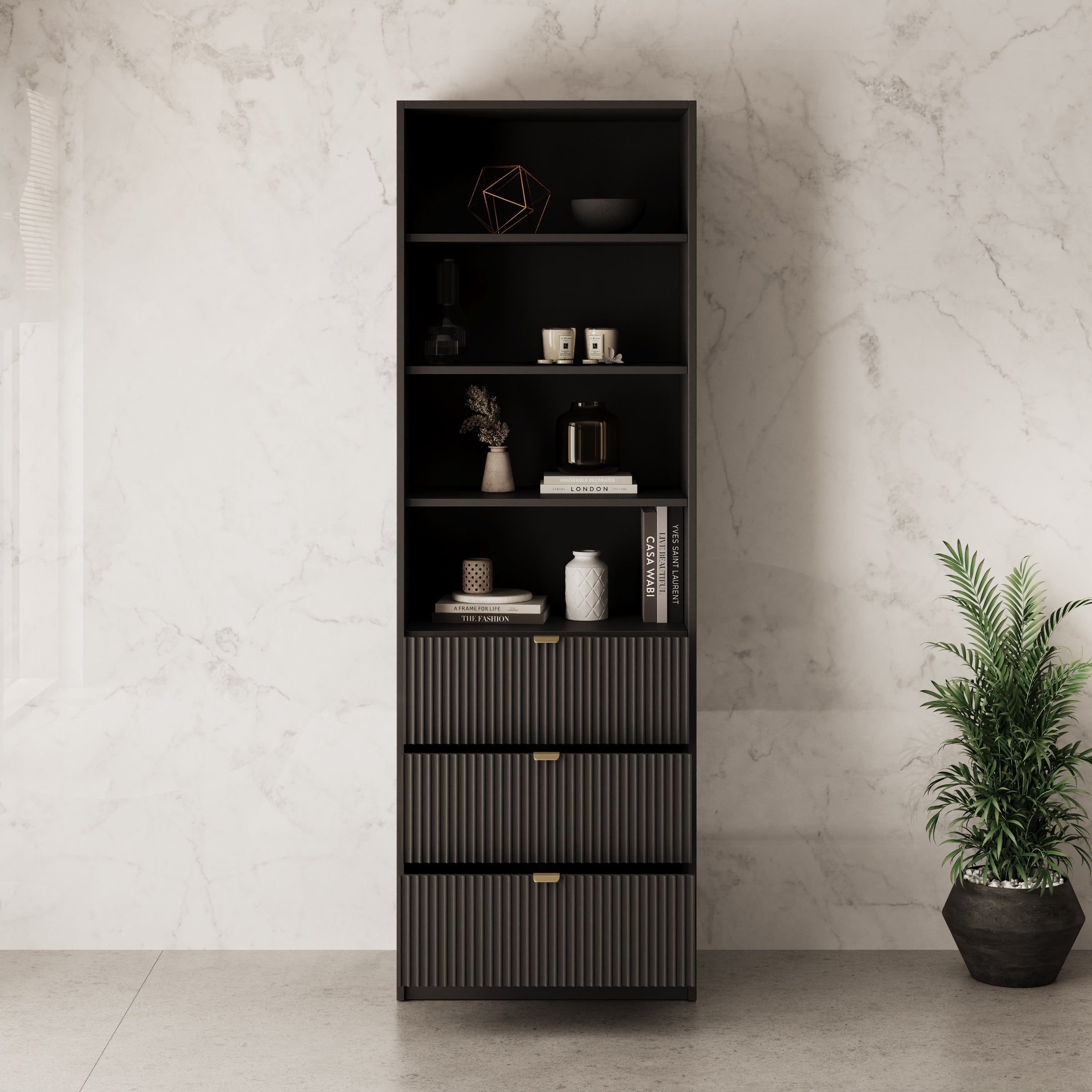 Tavares - Boekenkast - Zwart - 60x40x 180 cm