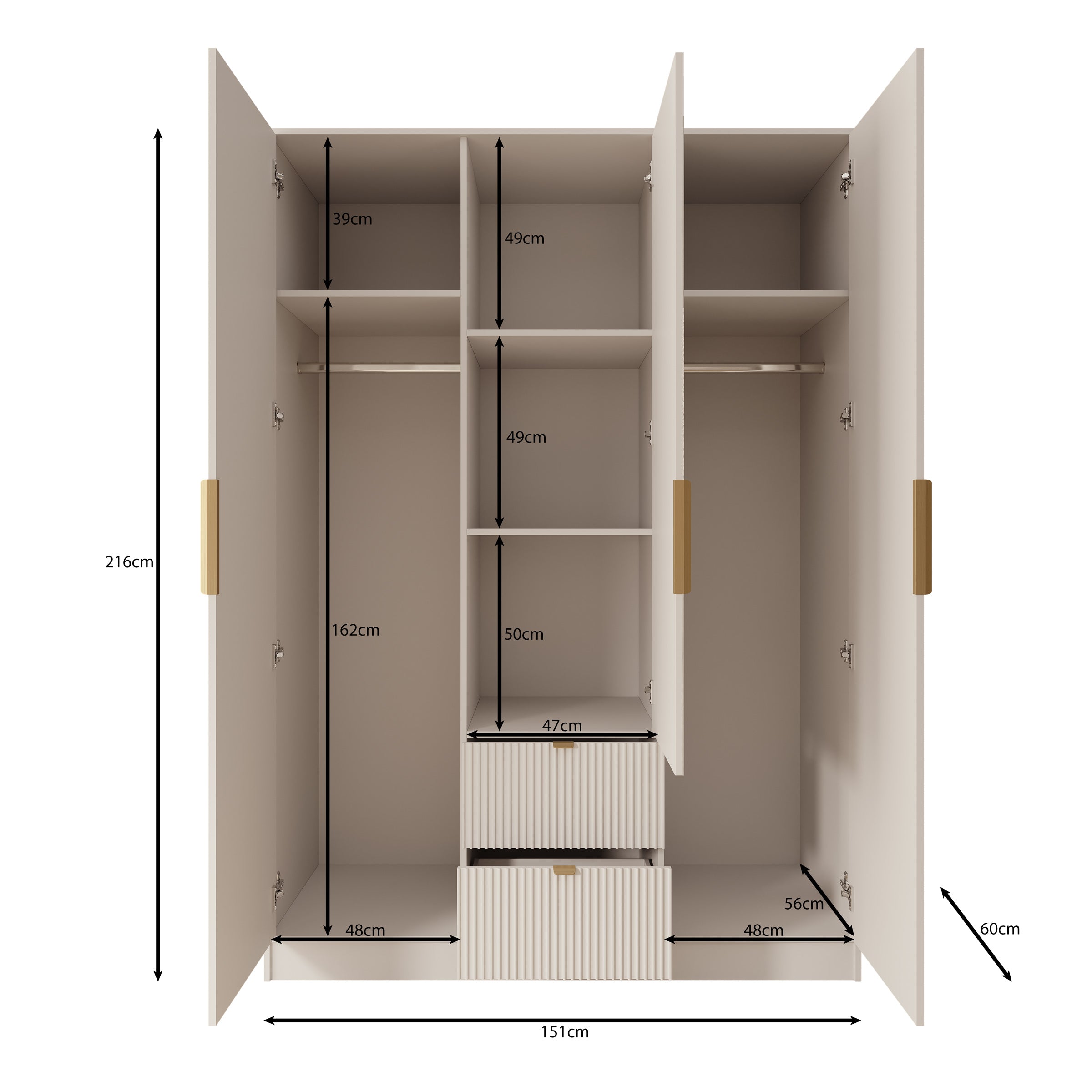 Tavares - Kledingkast 3 deurs - Wit - 151x60x216 cm