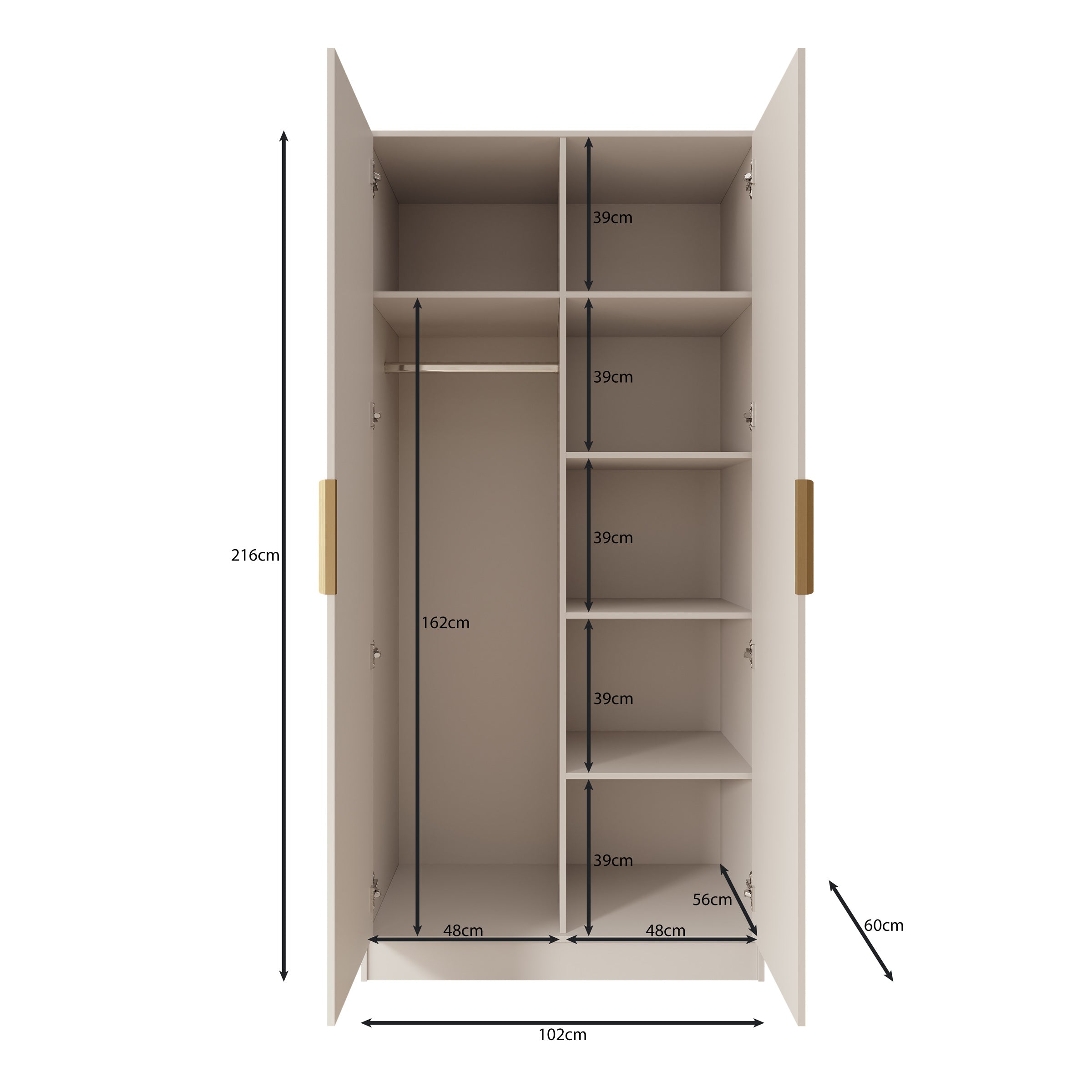 Tavares - Kledingkast met 2 deuren - Wit - 102x60x216 cm