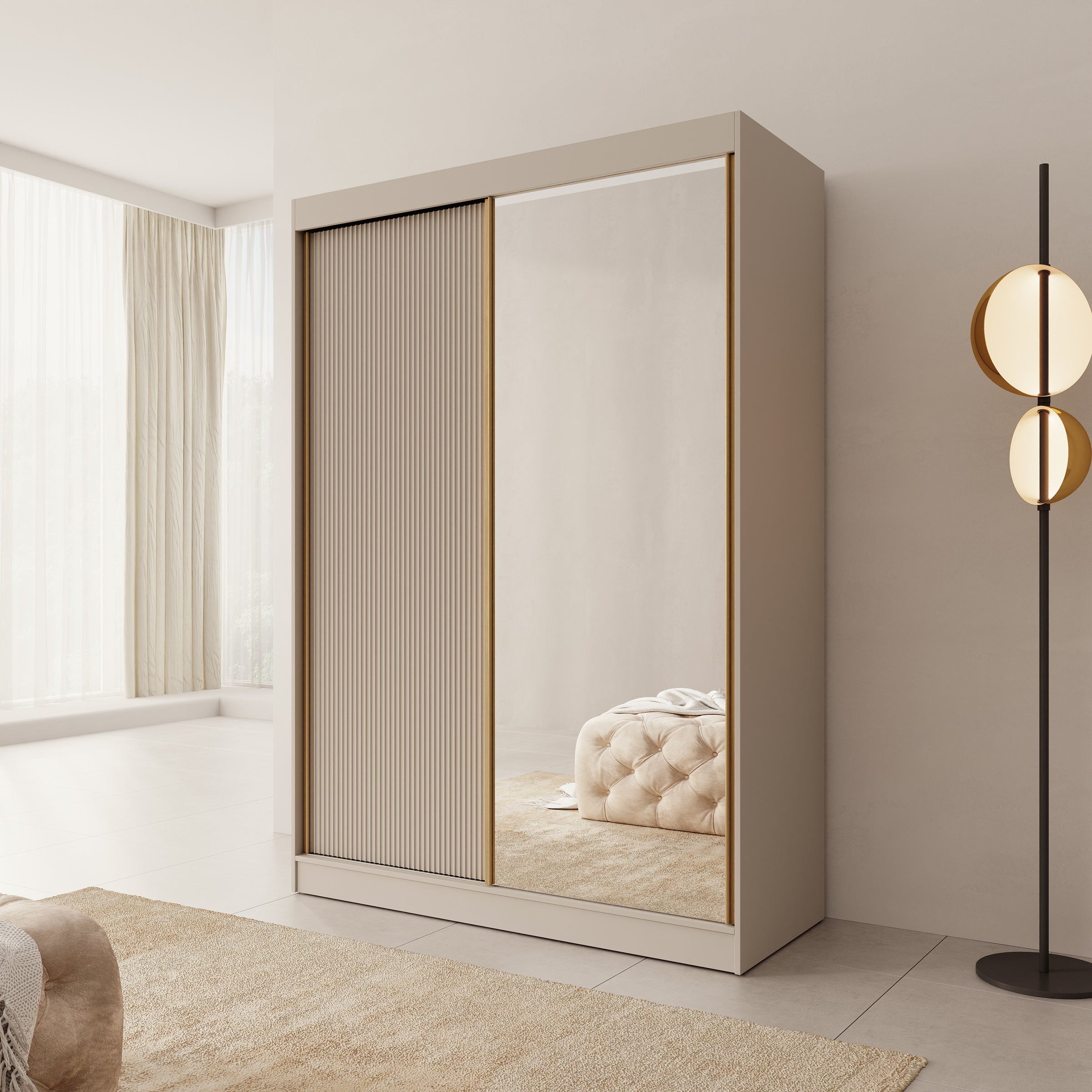 Tavares - Kledingkast met 2 schuifdeuren - Beige - 151x60x216 cm