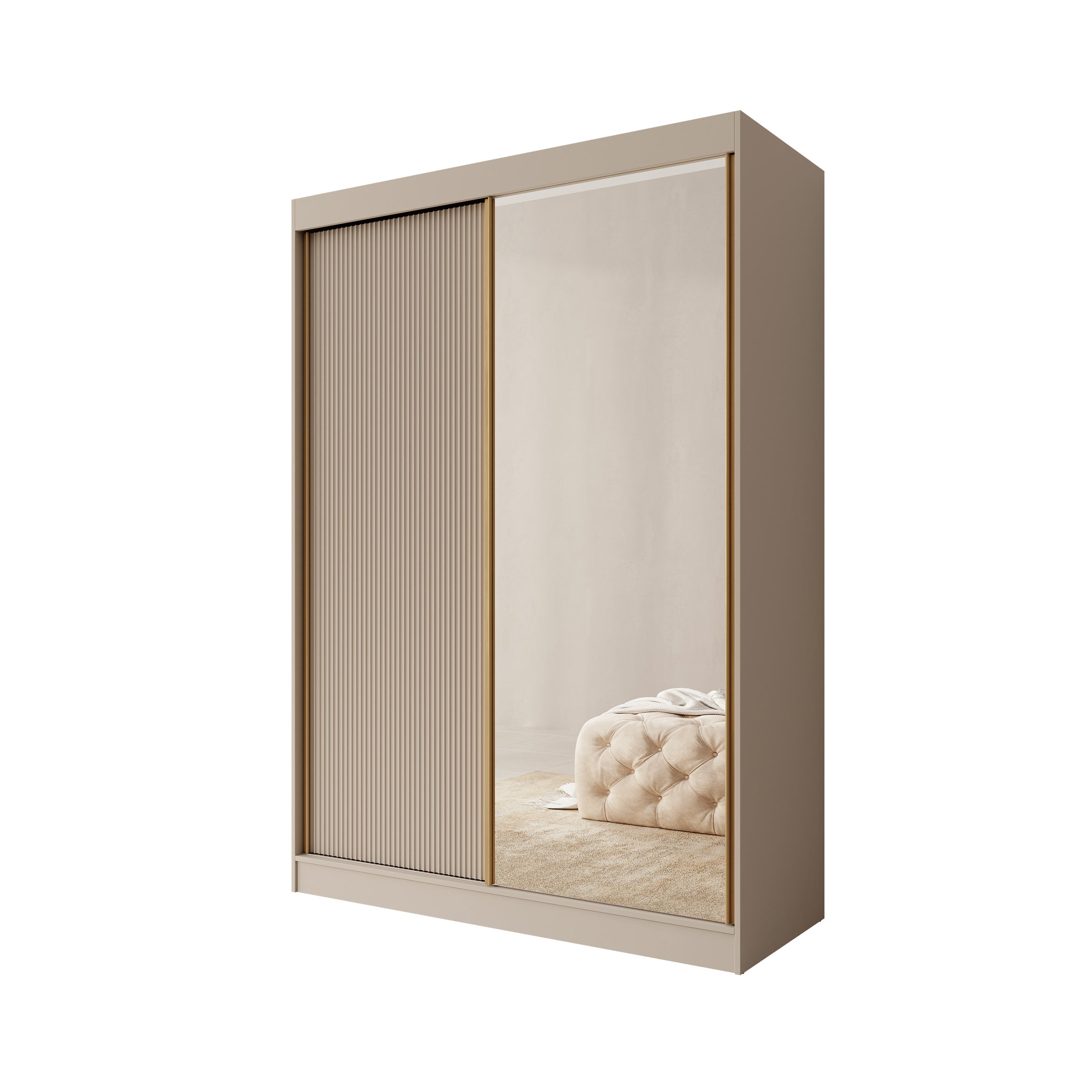 Tavares - Kledingkast met 2 schuifdeuren - Beige - 151x60x216 cm