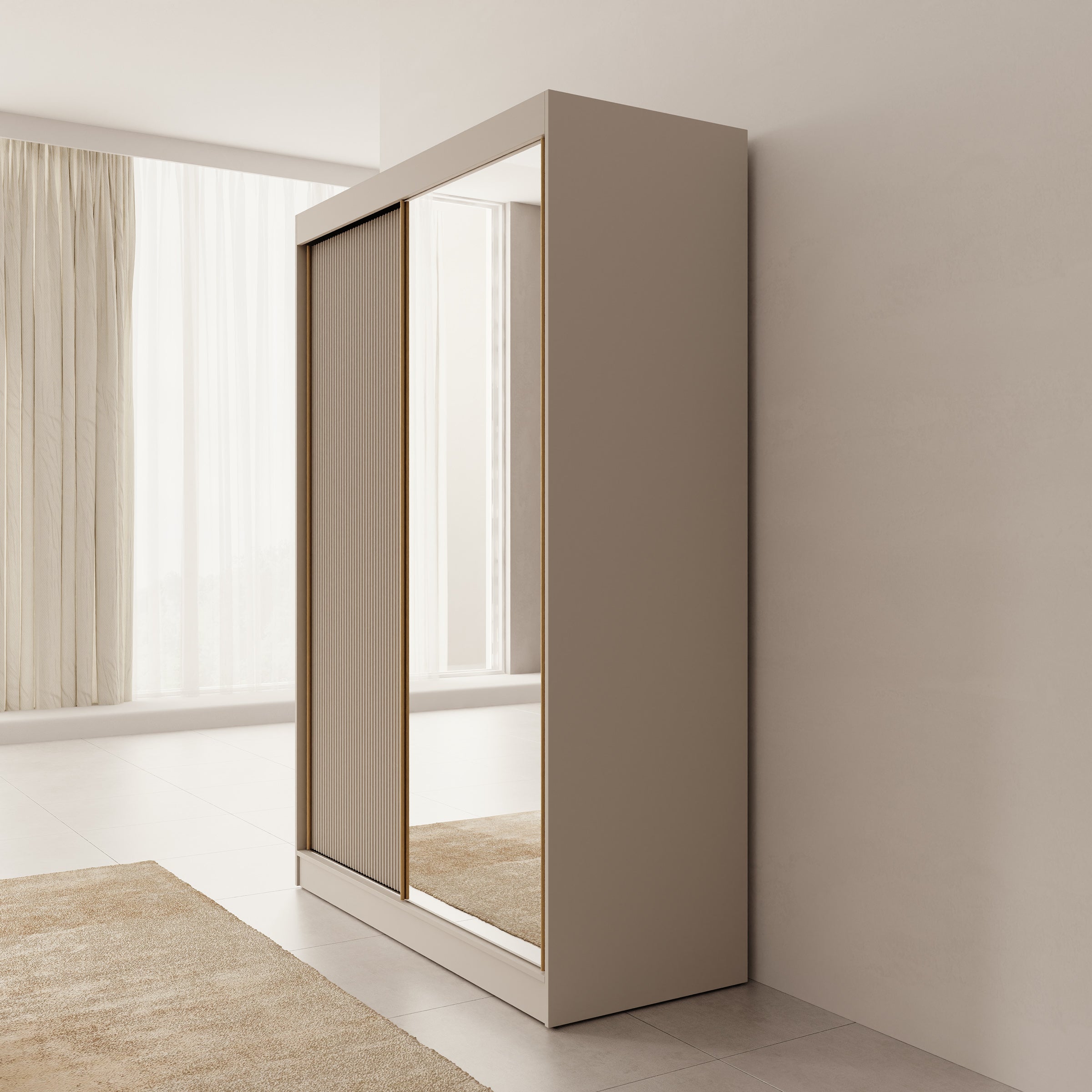 Tavares - Kledingkast met 2 schuifdeuren - Beige - 151x60x216 cm