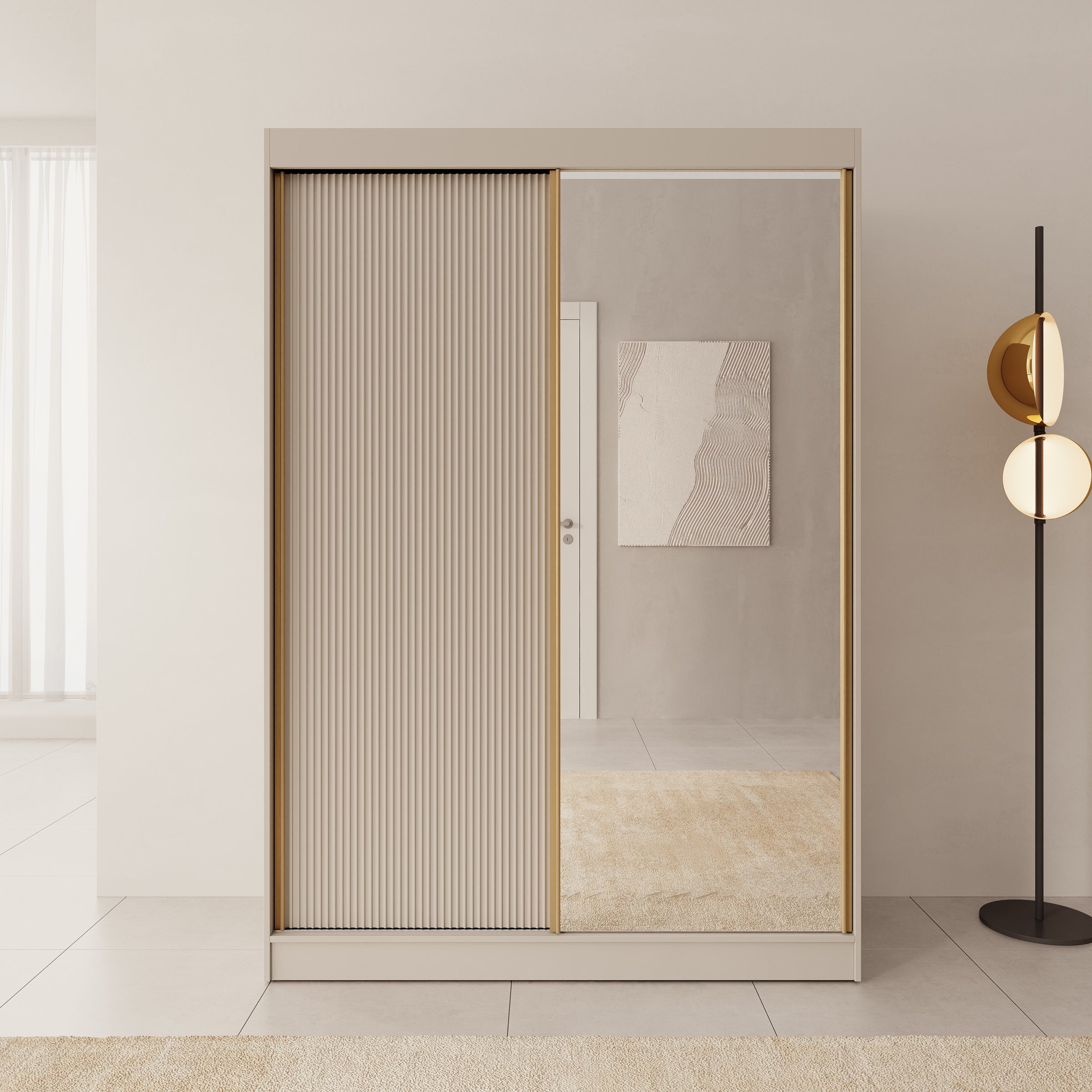 Tavares - Kledingkast met 2 schuifdeuren - Beige - 151x60x216 cm