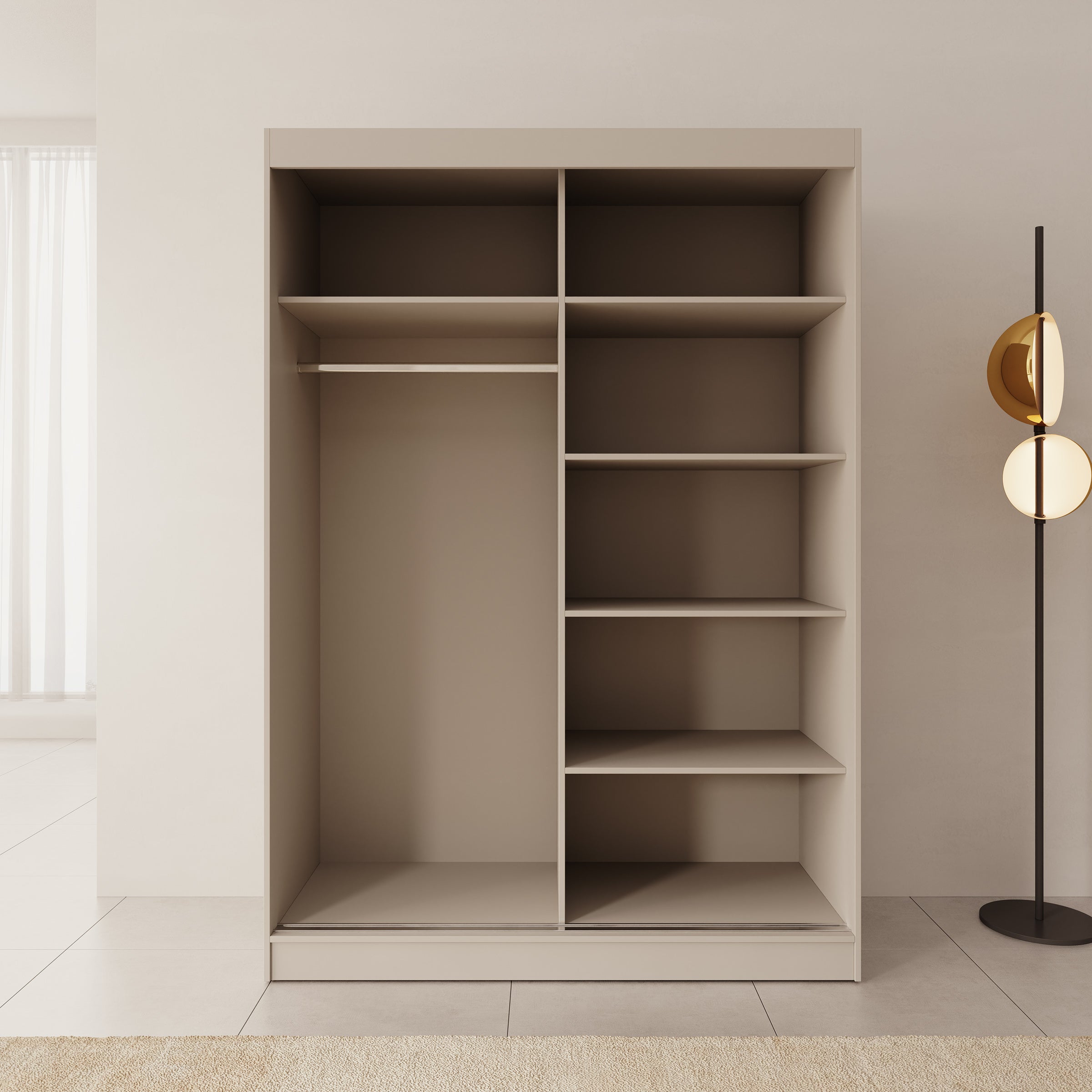 Tavares - Kledingkast met 2 schuifdeuren - Beige - 151x60x216 cm