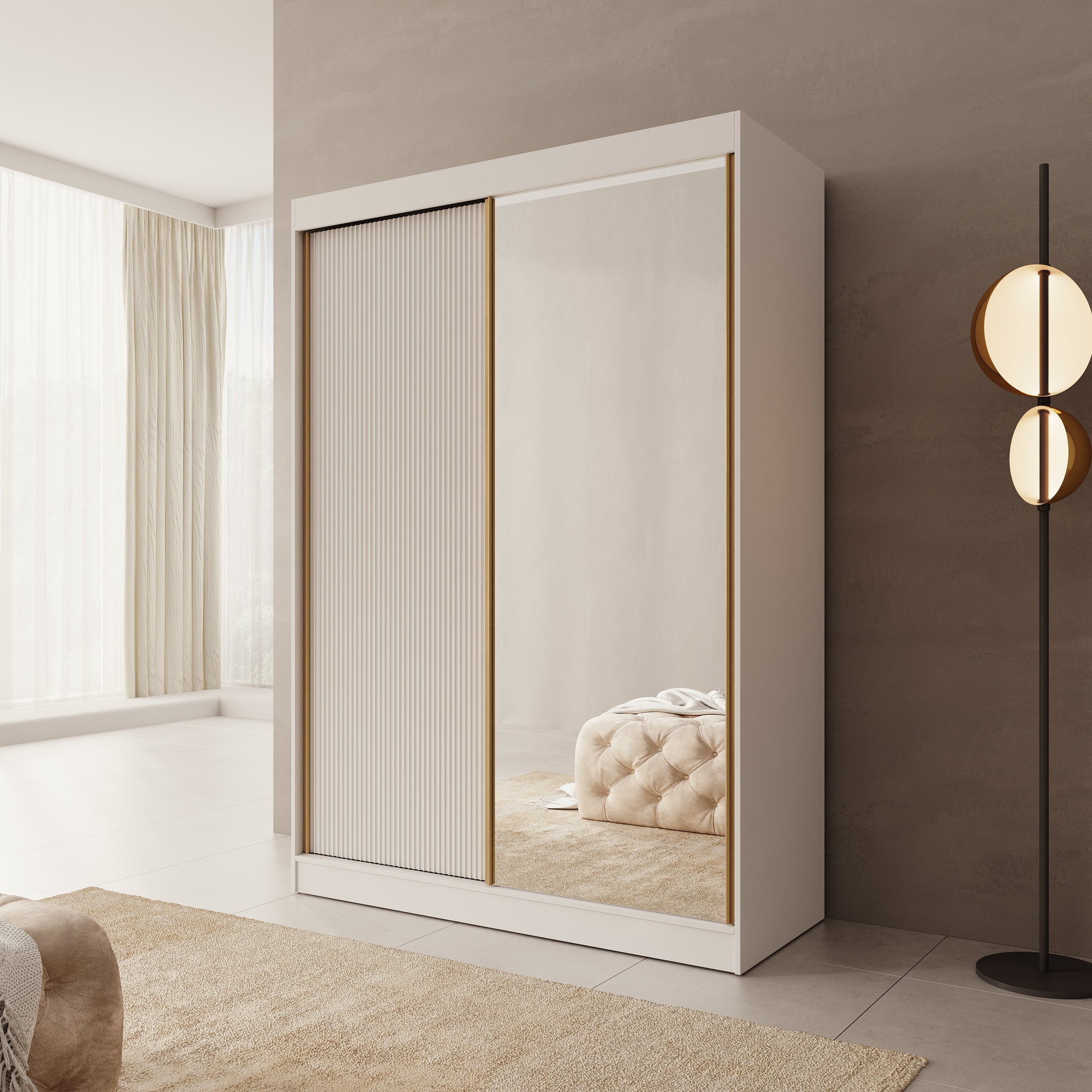 Tavares - Kledingkast met 2 schuifdeuren - Wit - 151x60x216 cm