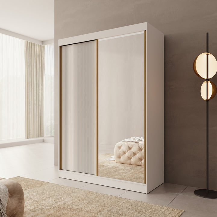 Tavares - Kledingkast met 2 schuifdeuren - Wit - 151x60x216 cm