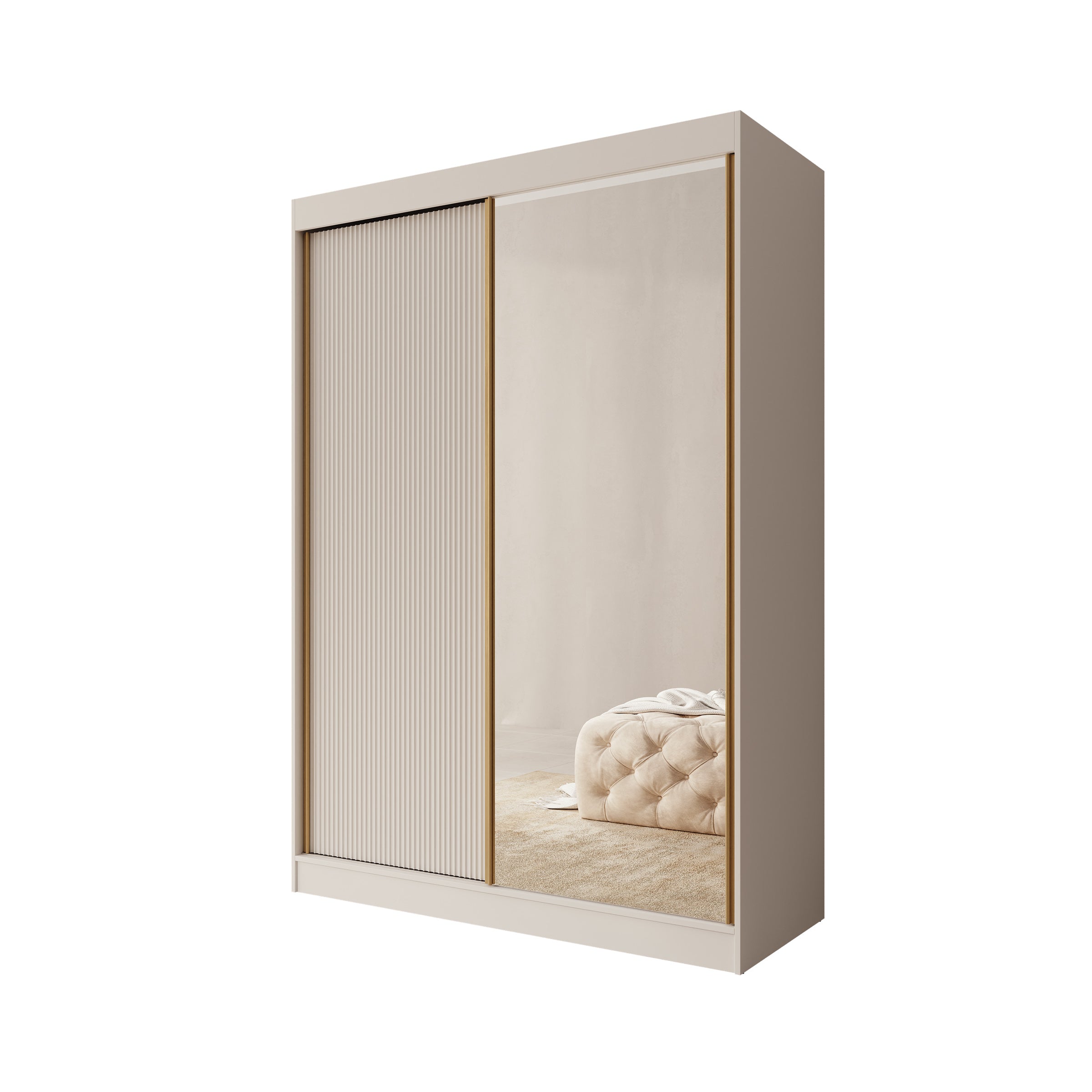 Tavares - Kledingkast met 2 schuifdeuren - Wit - 151x60x216 cm