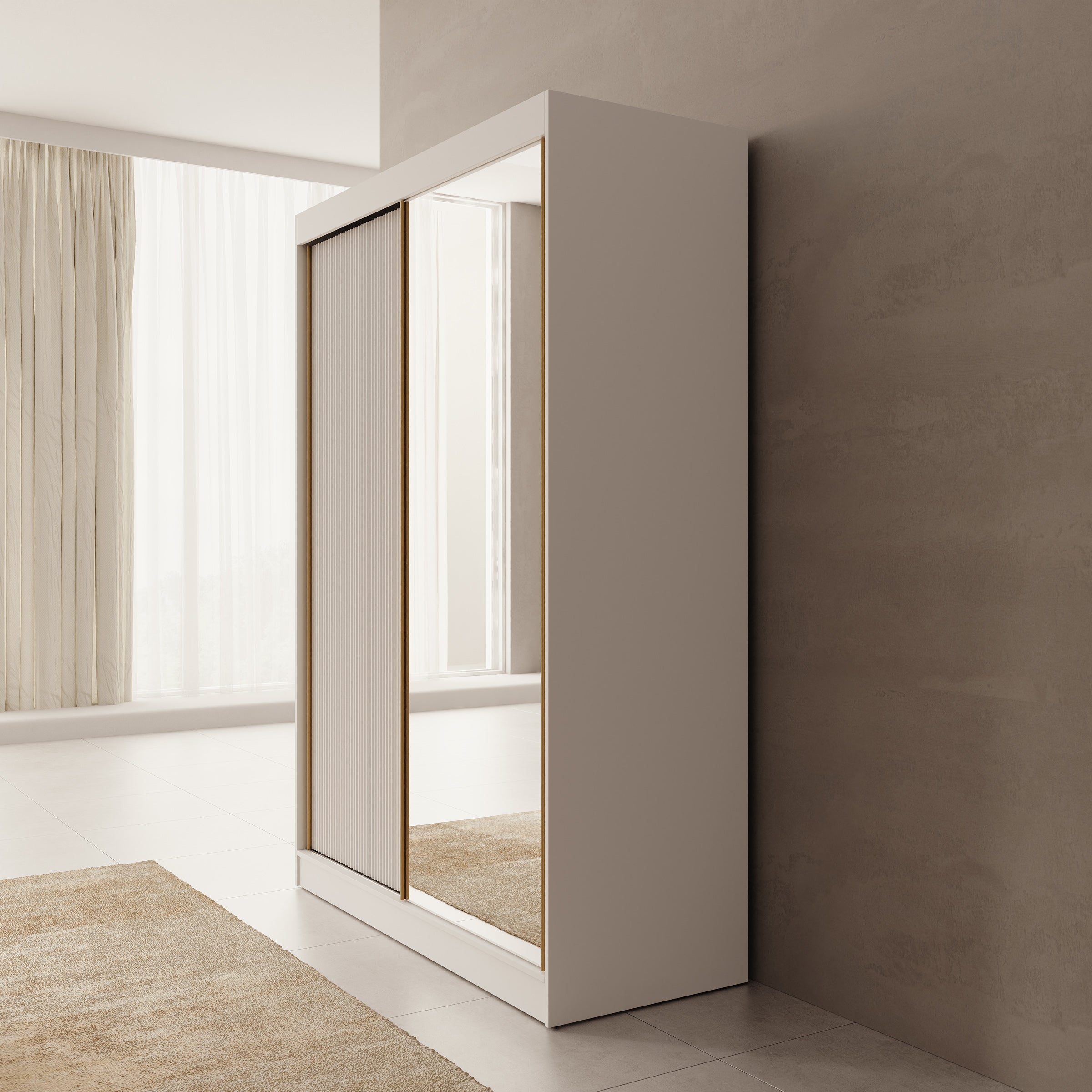 Tavares - Kledingkast met 2 schuifdeuren - Wit - 151x60x216 cm