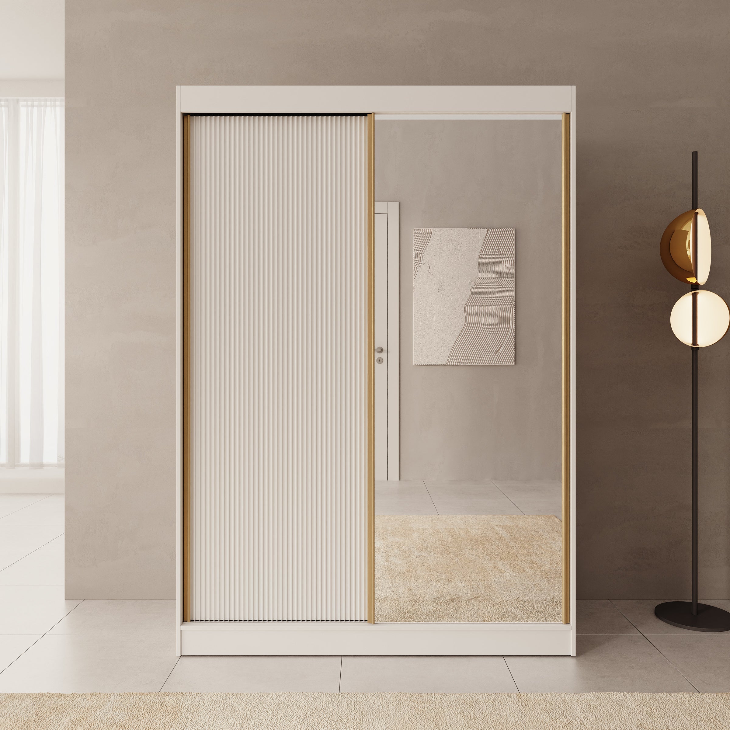 Tavares - Kledingkast met 2 schuifdeuren - Wit - 151x60x216 cm