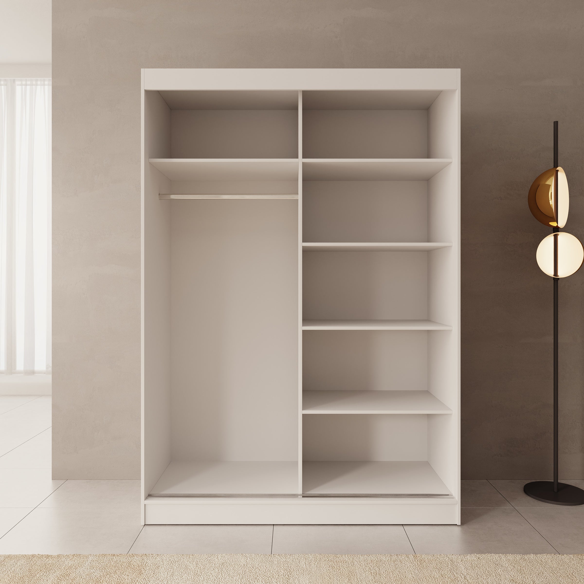 Tavares - Kledingkast met 2 schuifdeuren - Wit - 151x60x216 cm