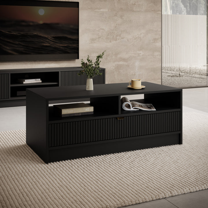 Tavares - Salontafel met lade - Zwart - 100x50x40 cm