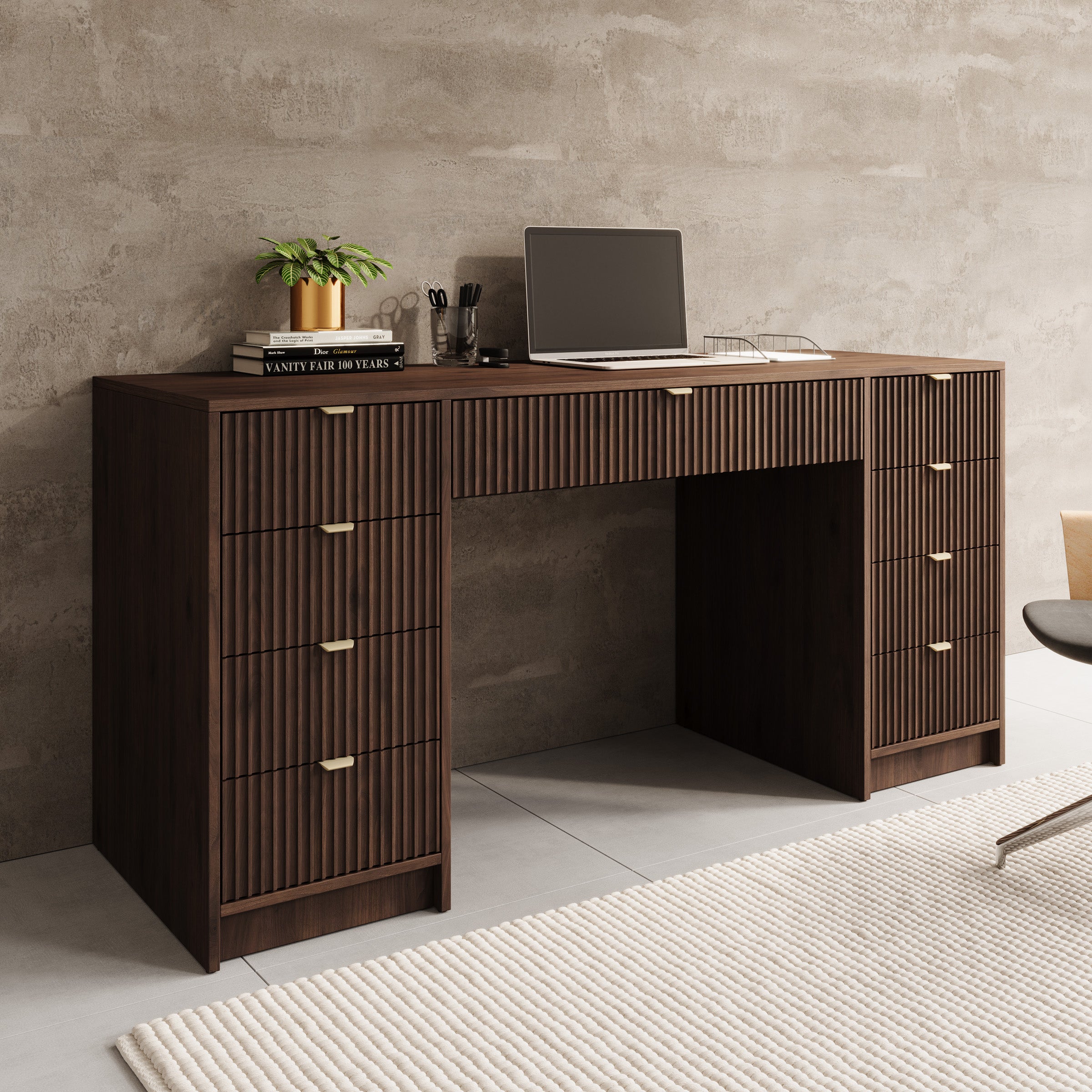 Tavares 2 - Bureau - Donker eikenpatroon - 154x55x76 cm