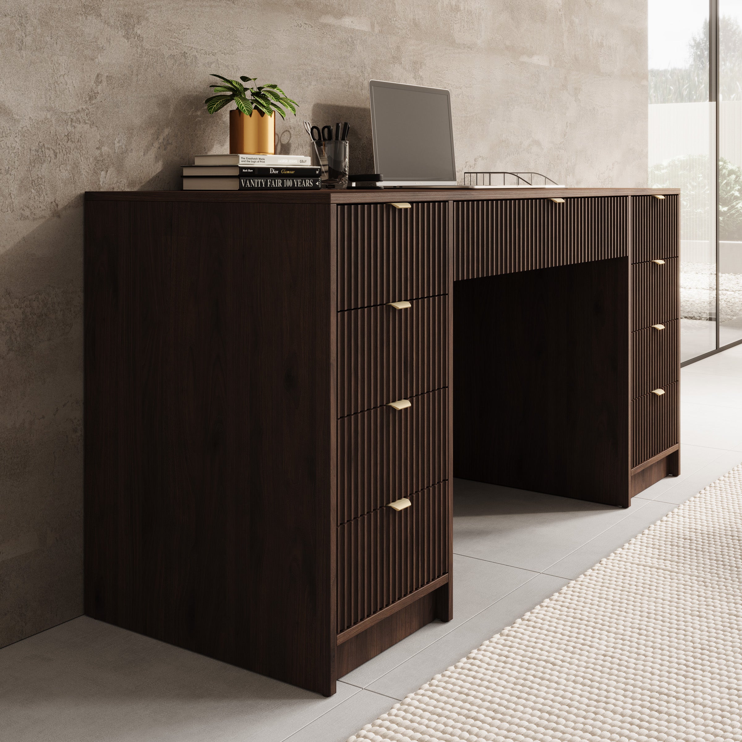Tavares 2 - Bureau - Donker eikenpatroon - 154x55x76 cm