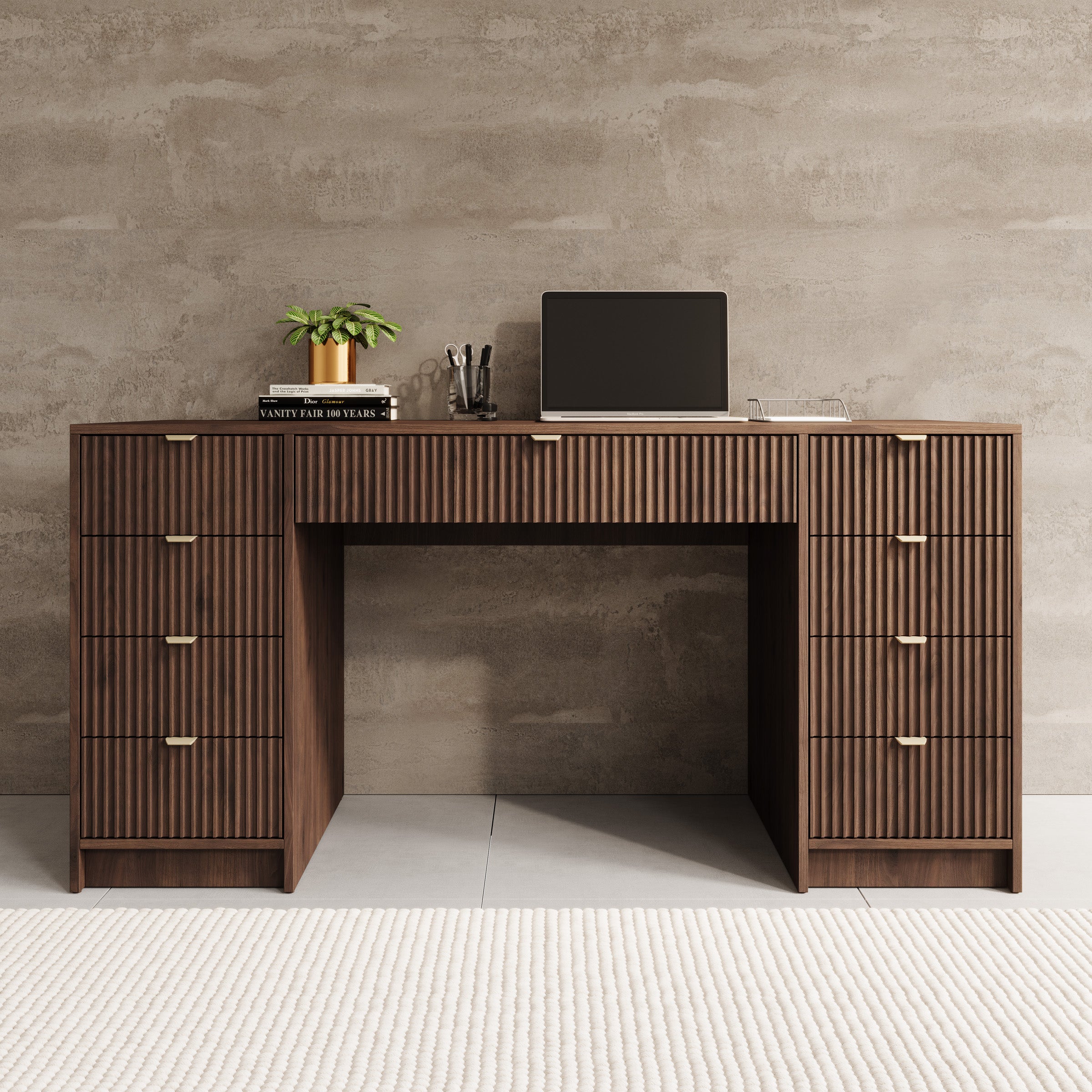 Tavares 2 - Bureau - Donker eikenpatroon - 154x55x76 cm