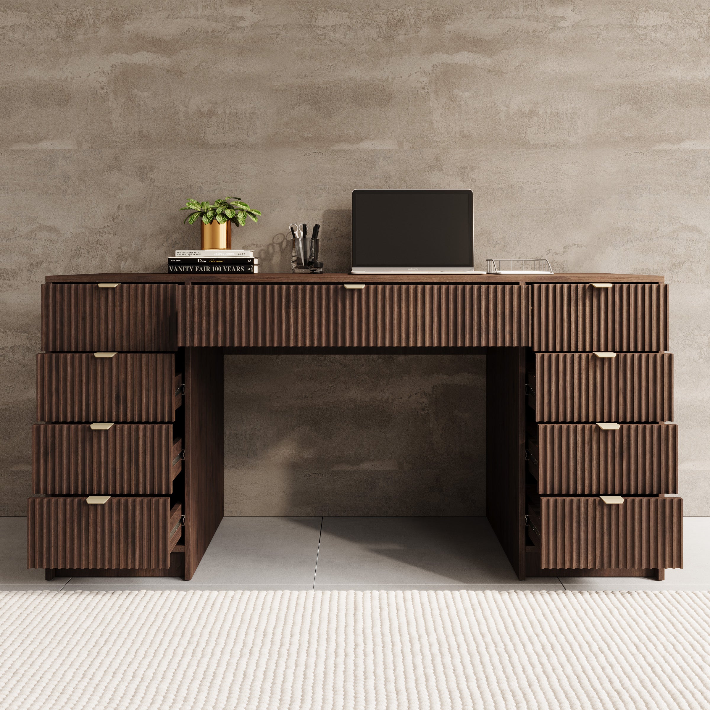 Tavares 2 - Bureau - Donker eikenpatroon - 154x55x76 cm