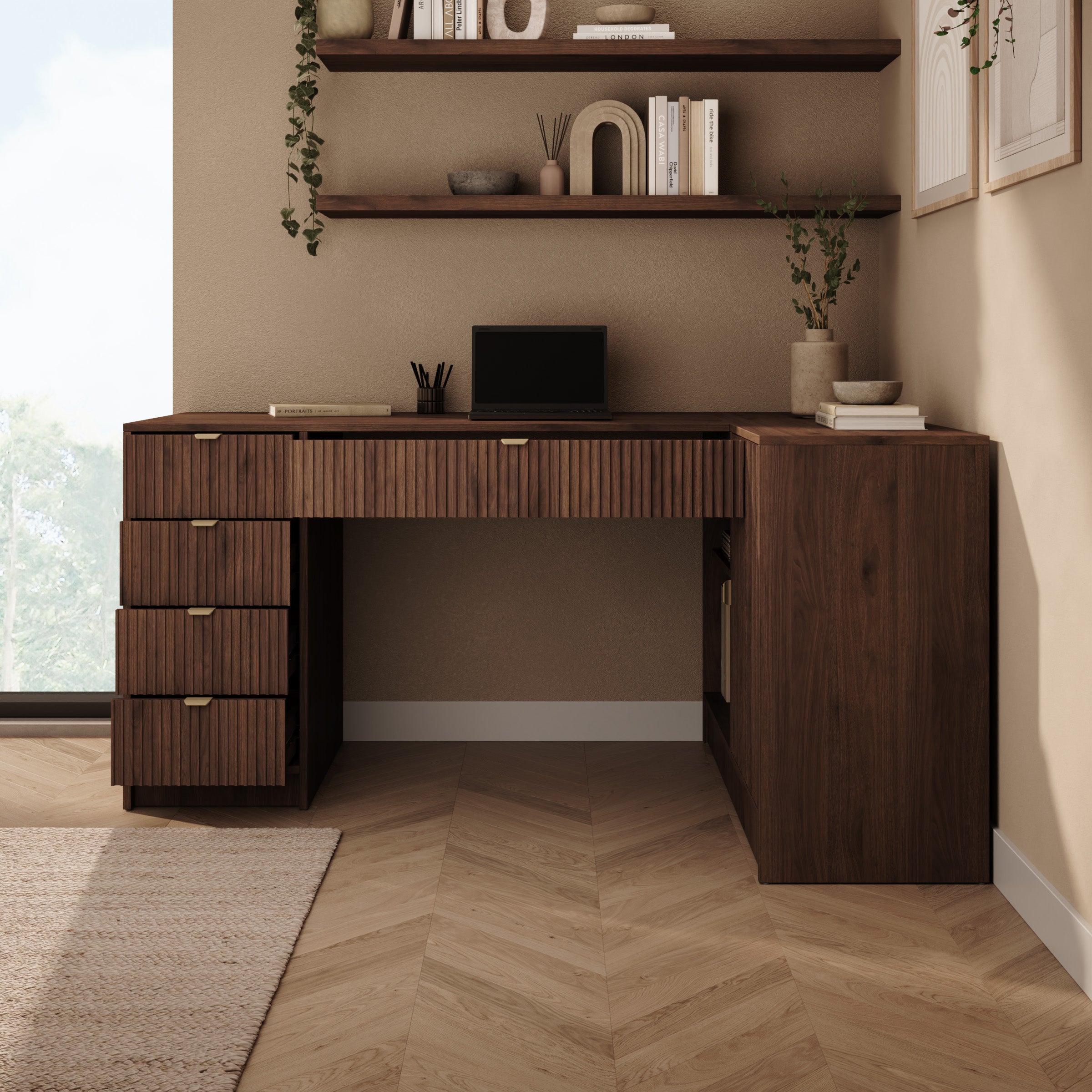 Tavares 3 - Bureau - Donker eikenpatroon - 158x98x76 cm