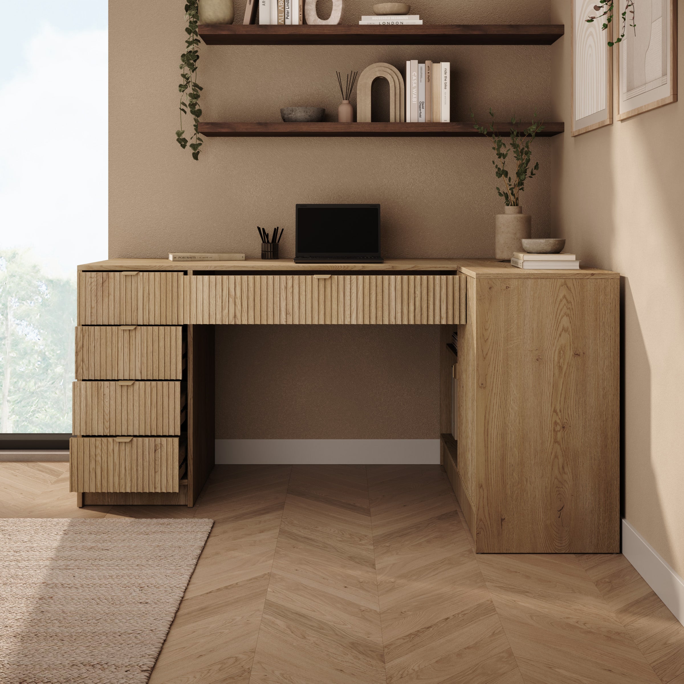 Tavares 3 - Bureau - Licht eikenpatroon - 158x98x76 cm