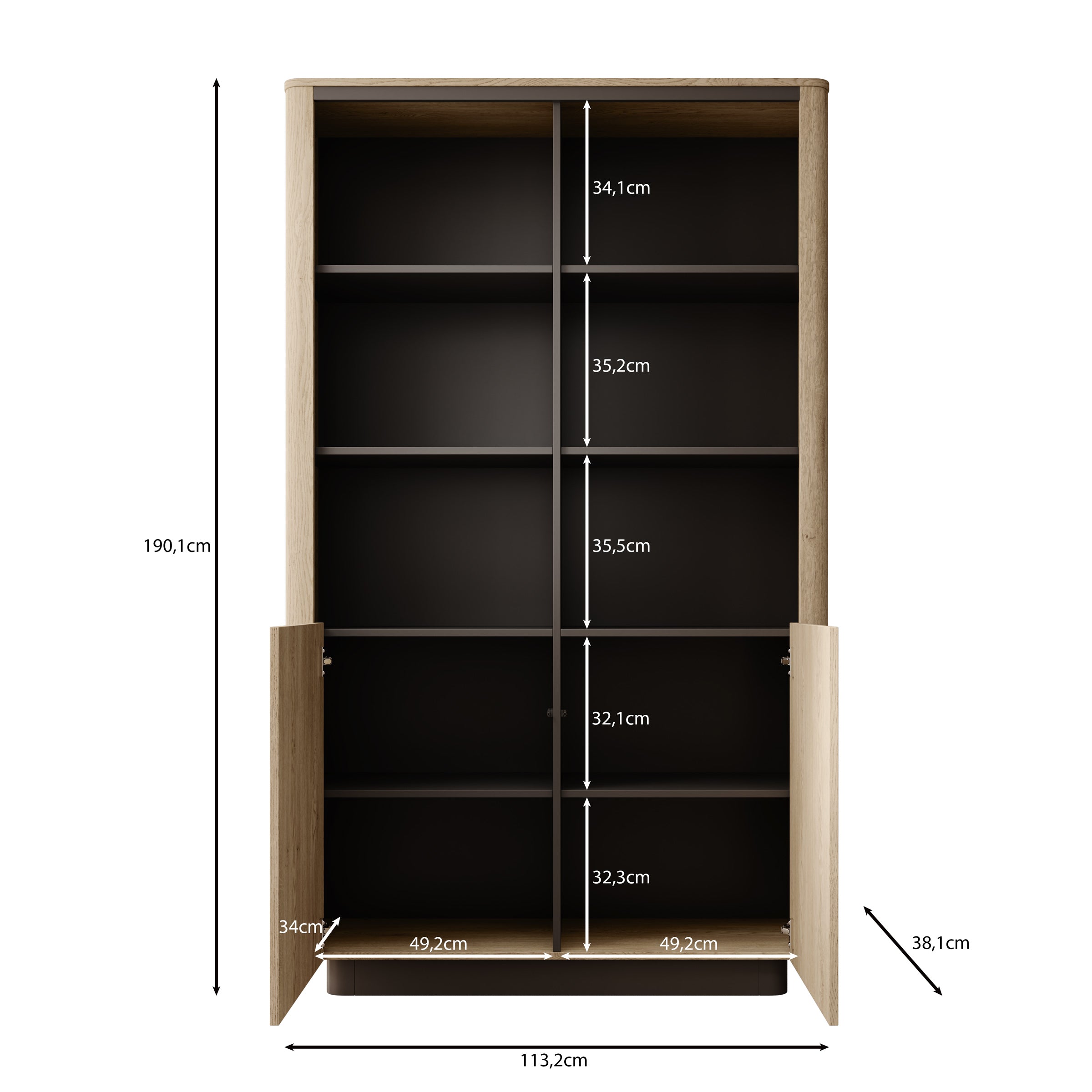 Taywan - Boekenkast - Eiken - 113x38x190 cm