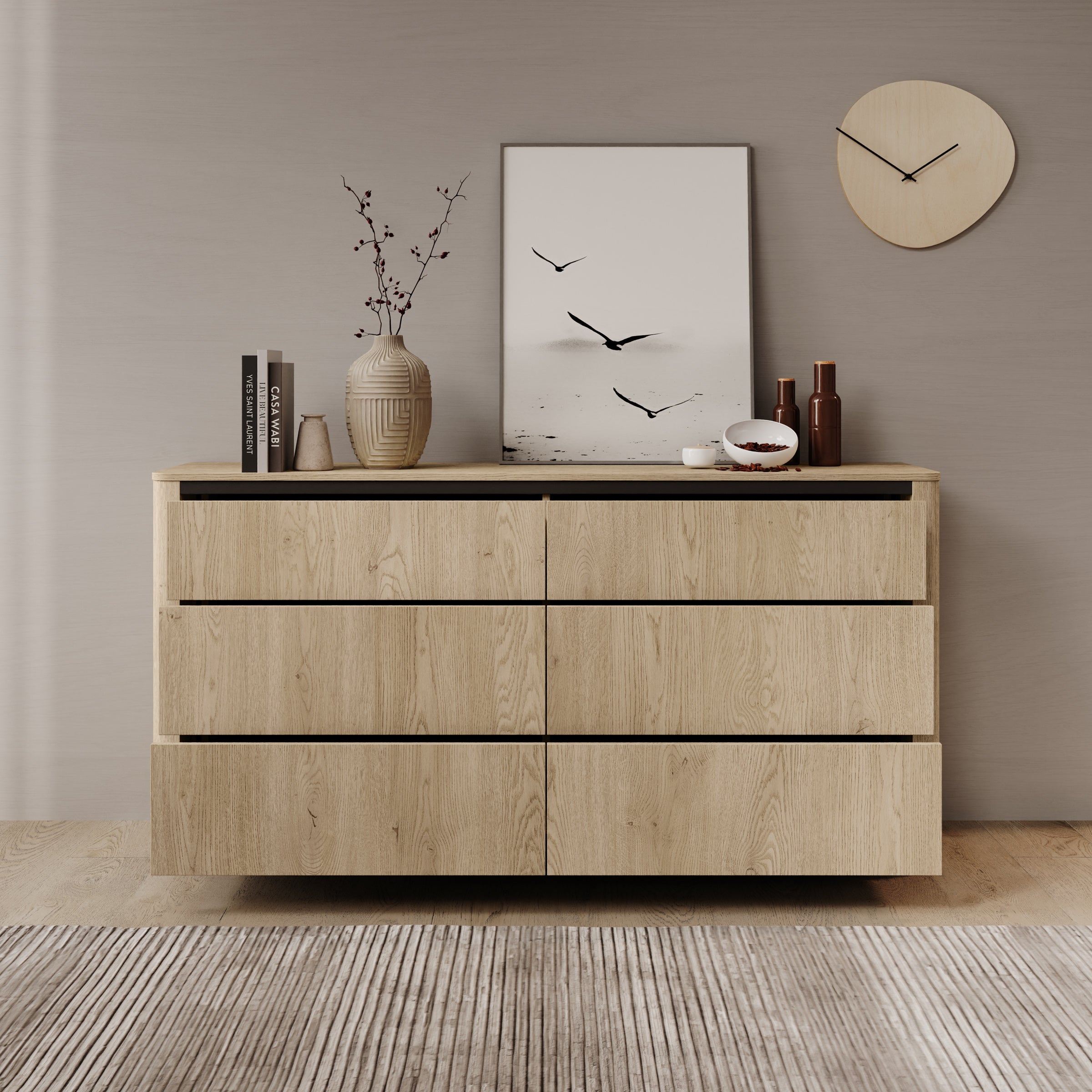 Taywan - Ladekast met 6 lades - Eiken - 163x38x83 cm