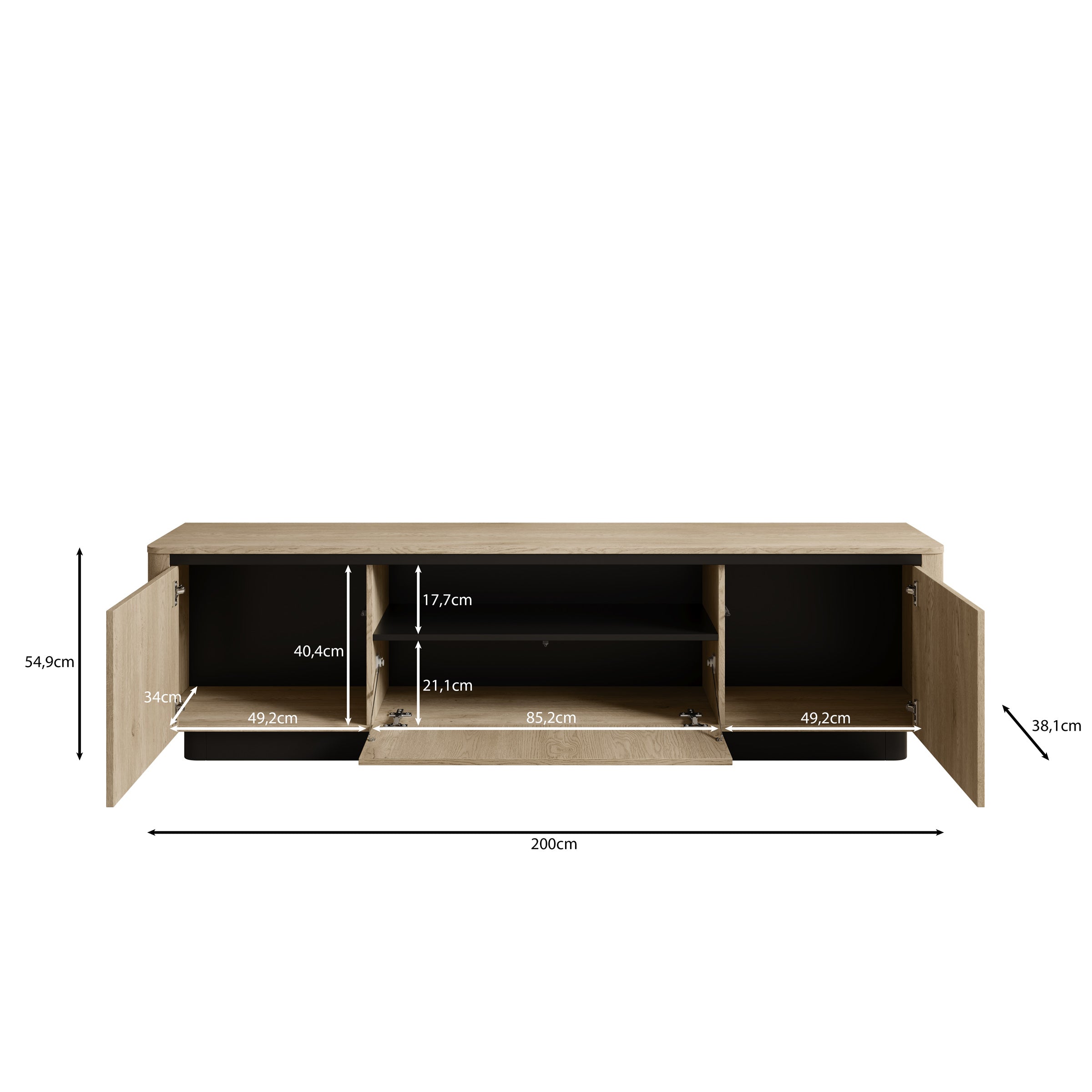 Taywan - TV-Meubel - Eiken - 200x38x55 cm