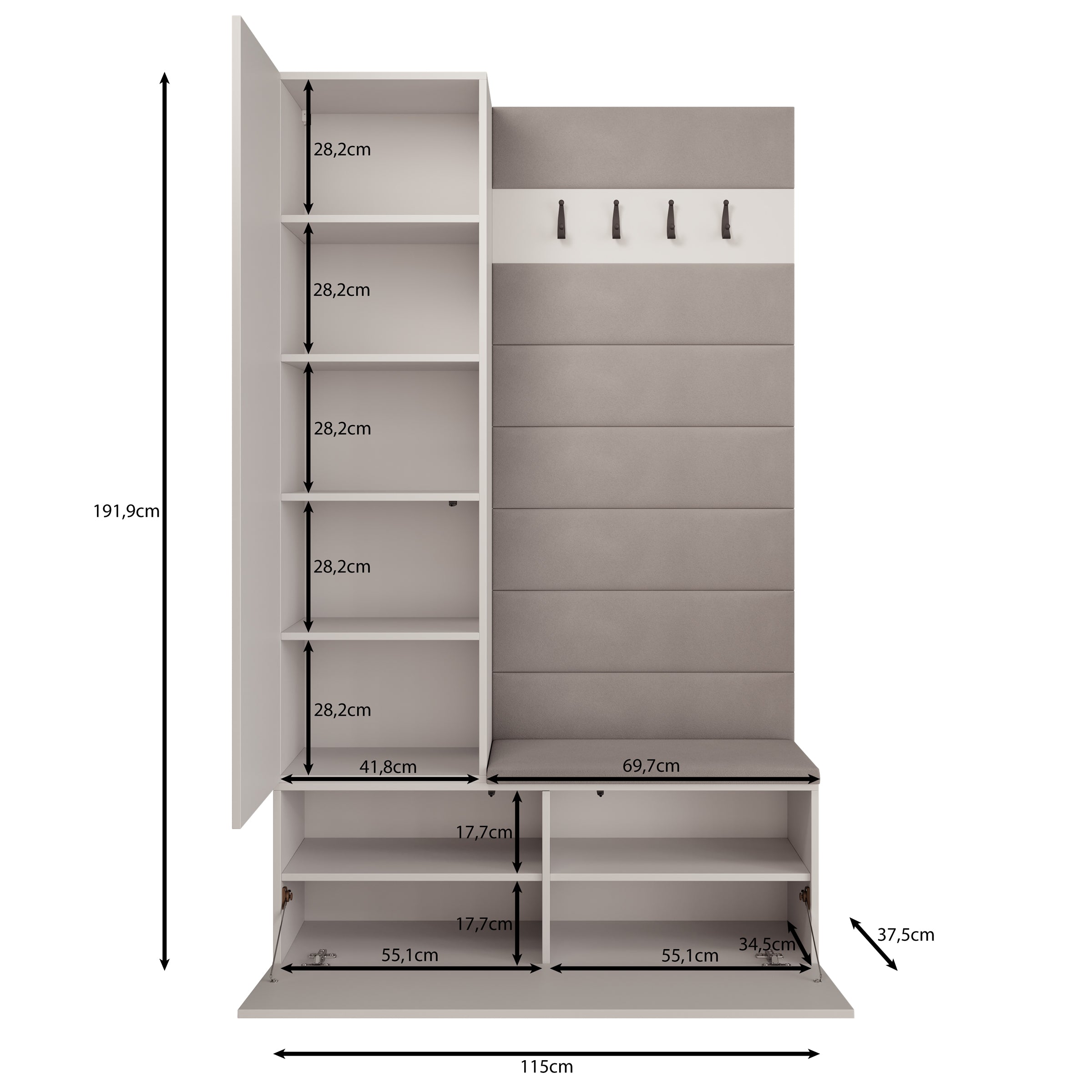 Téllaro - Halkast met deur - Eikenpatroon - 115x38x192 cm