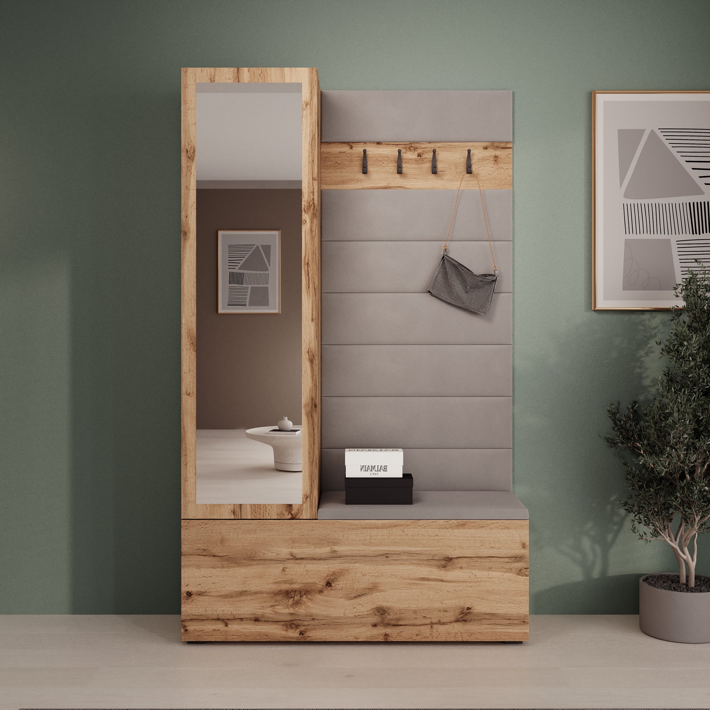 Téllaro - Halkast met deur - Eikenpatroon - 115x38x192 cm