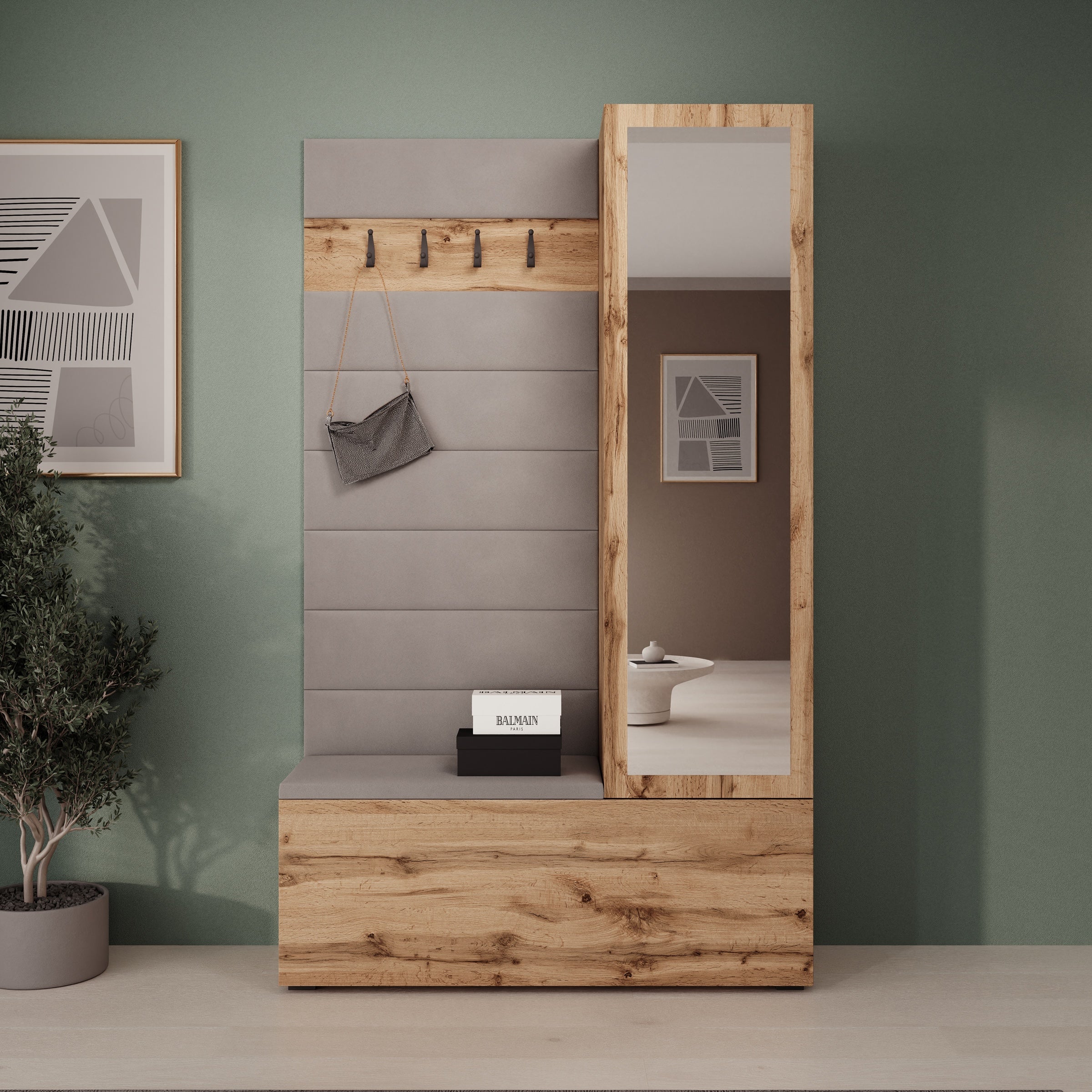 Téllaro - Halkast met deur - Eikenpatroon - 115x38x192 cm