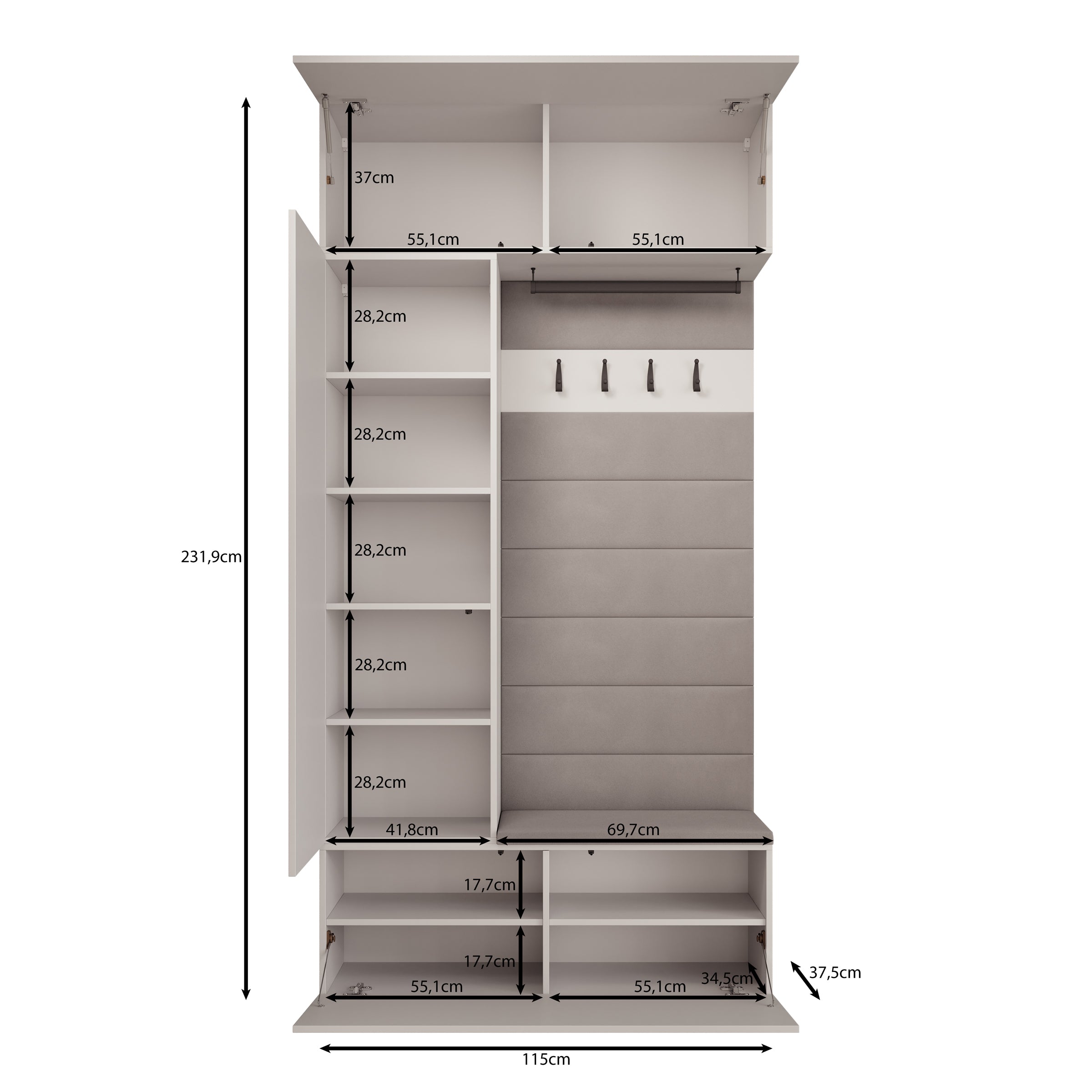 Telora - Halkast met deur - Beige - 115x38x232 cm