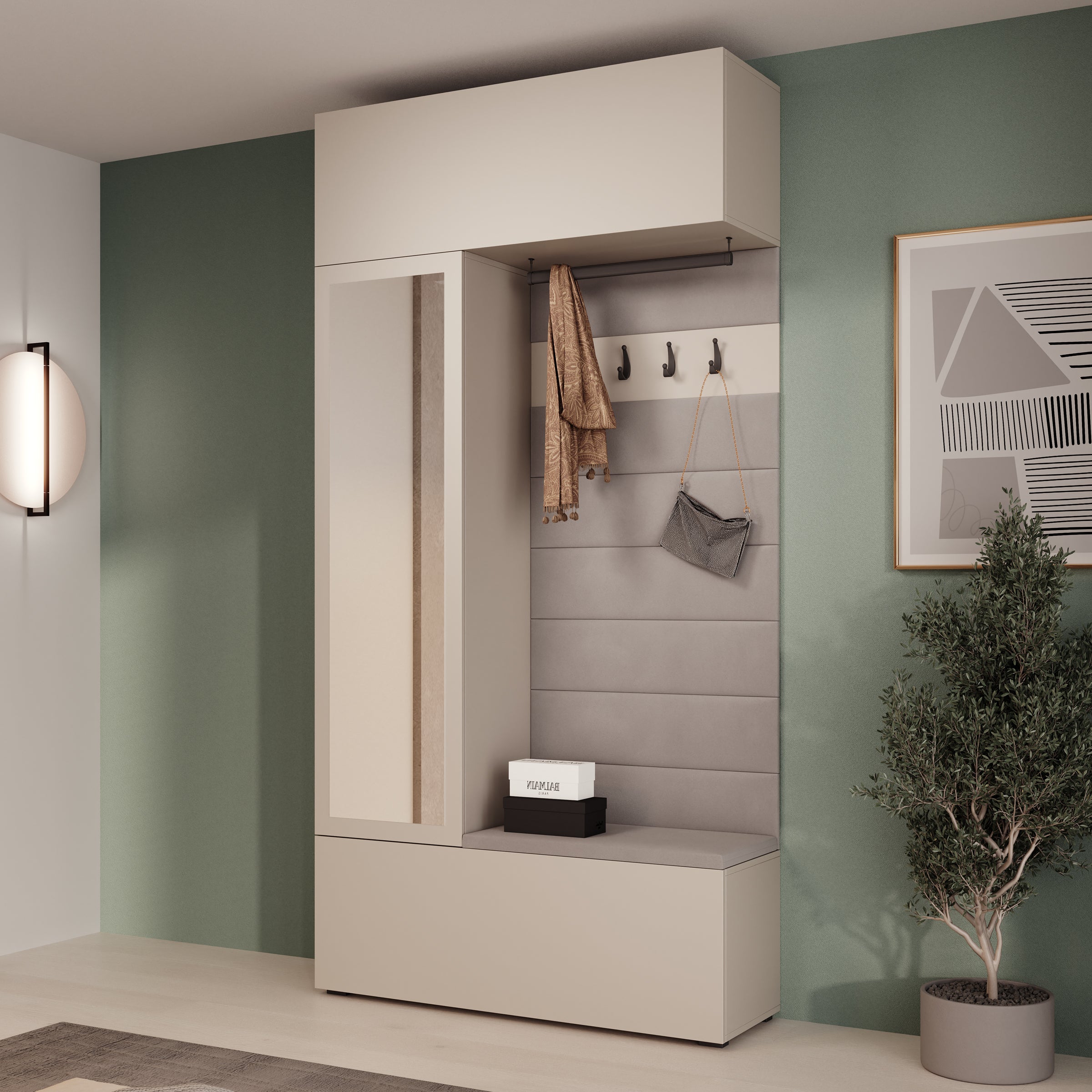 Telora - Halkast met deur - Beige - 115x38x232 cm