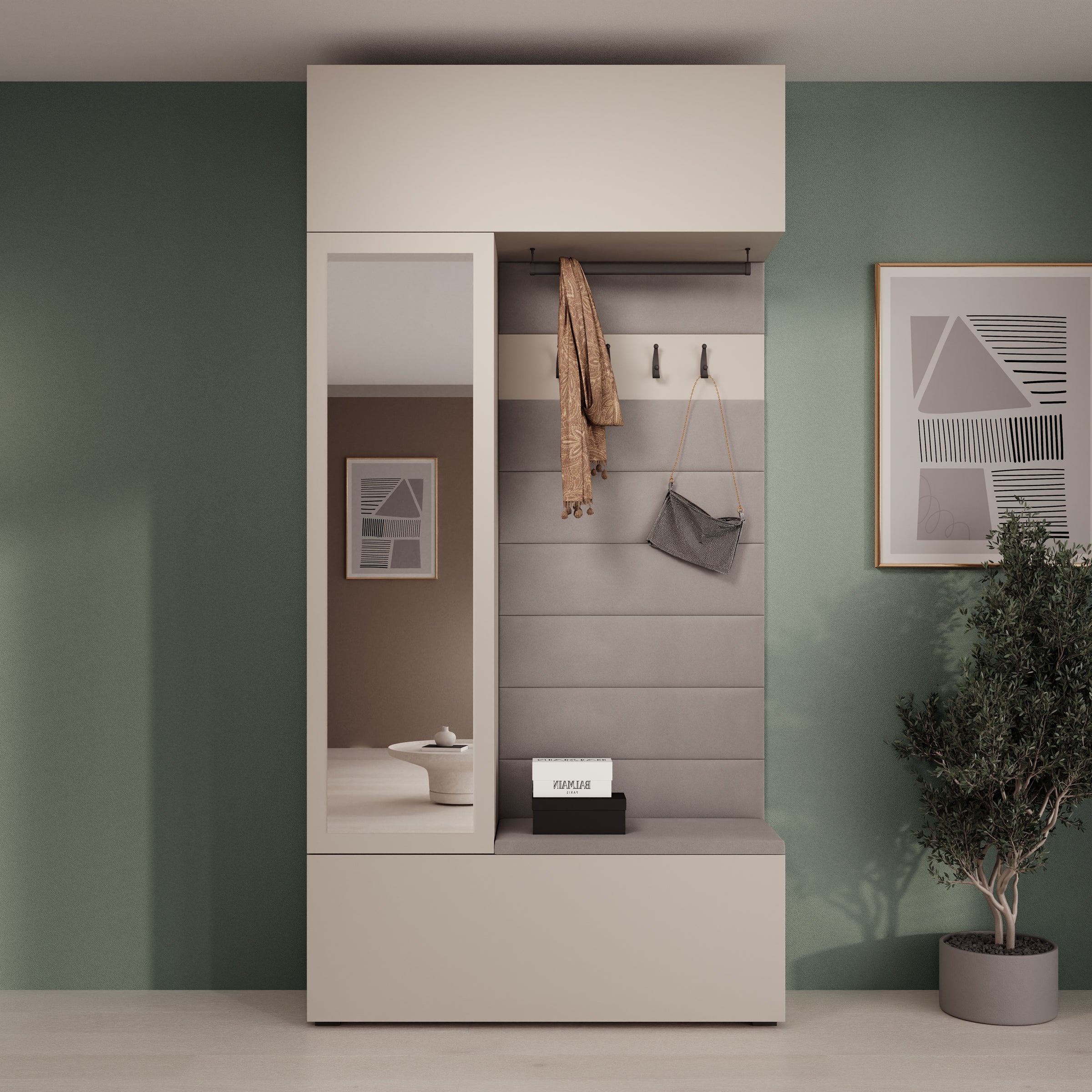 Telora - Halkast met deur - Beige - 115x38x232 cm