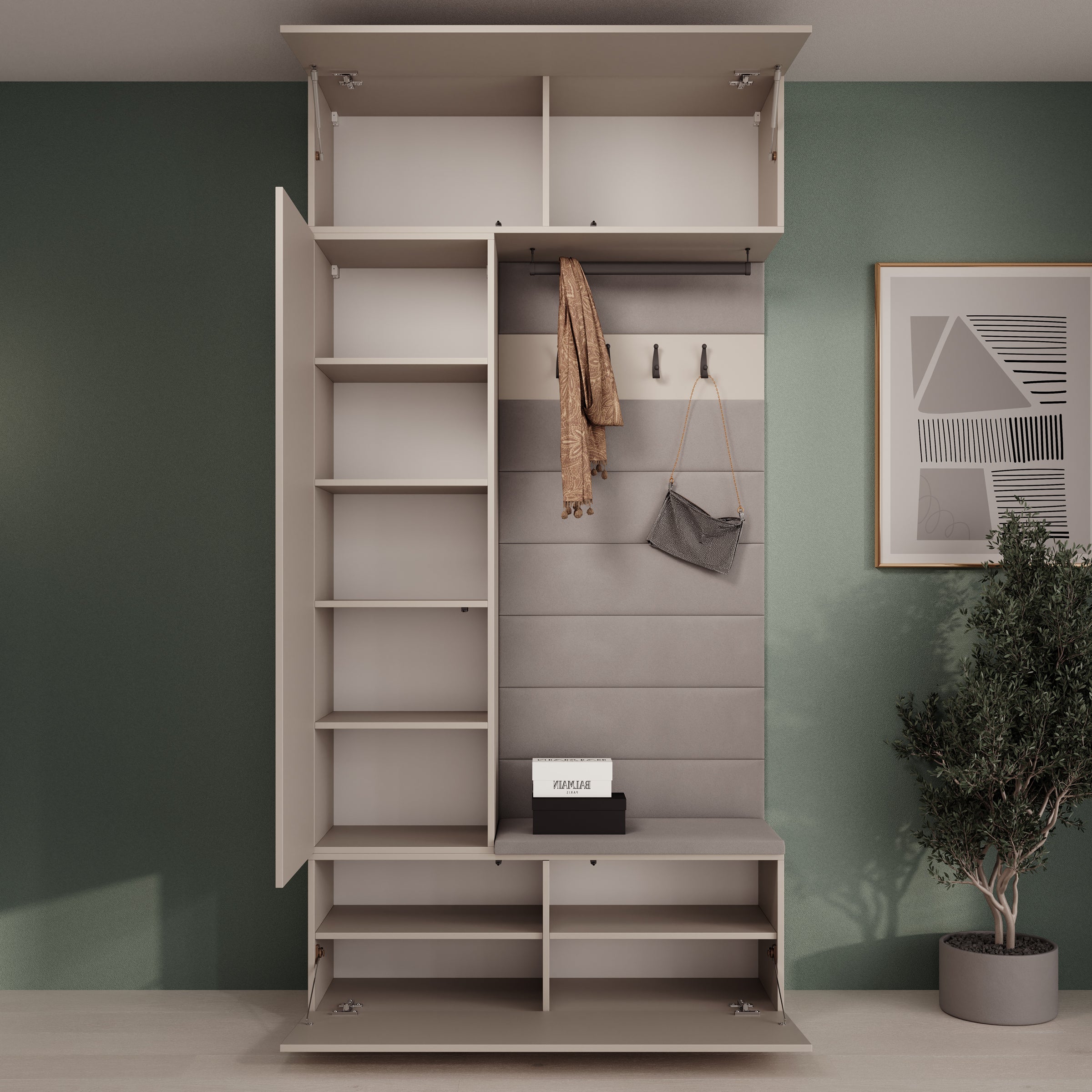 Telora - Halkast met deur - Beige - 115x38x232 cm