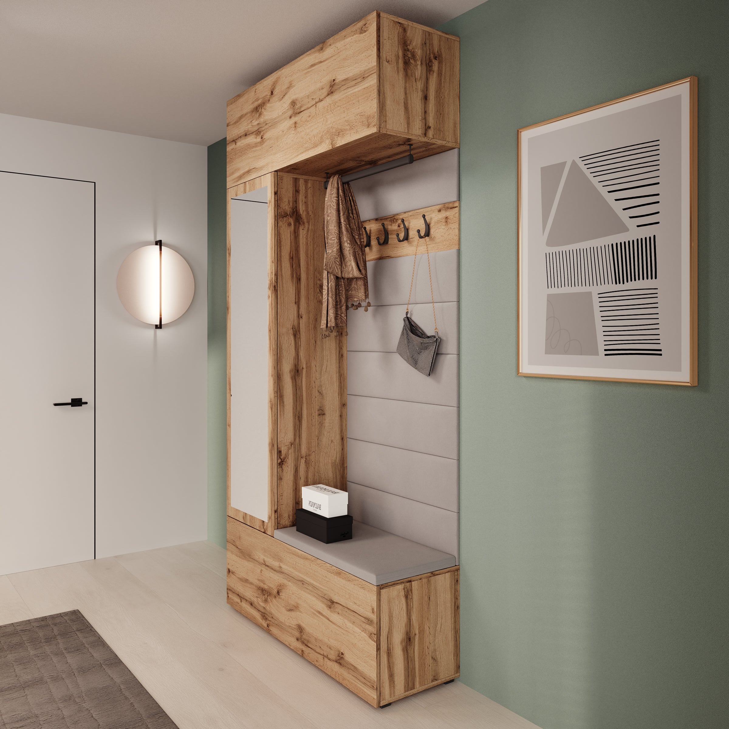 Telora - Halkast met deur - Eikenpatroon - 115x38x232 cm