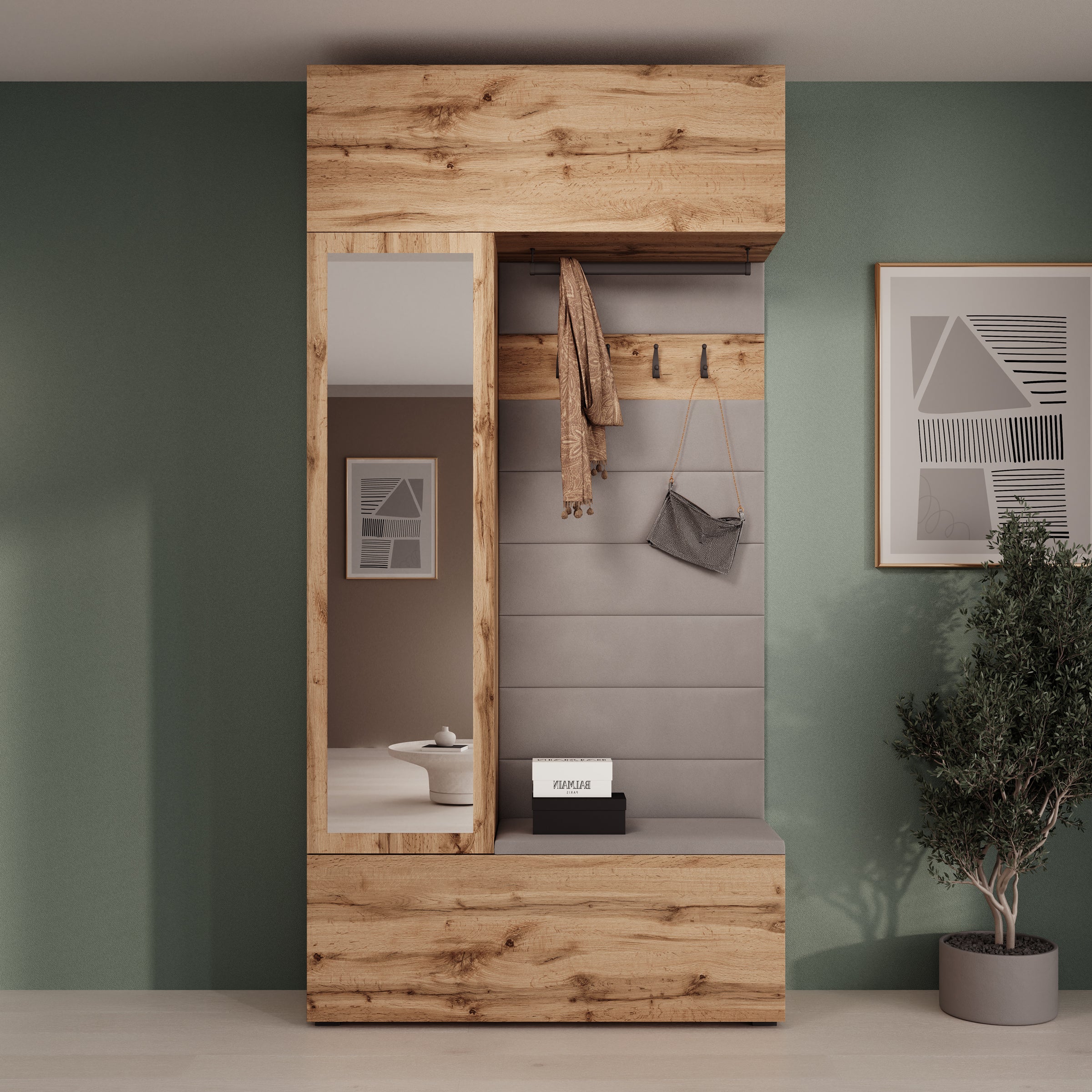 Telora - Halkast met deur - Eikenpatroon - 115x38x232 cm