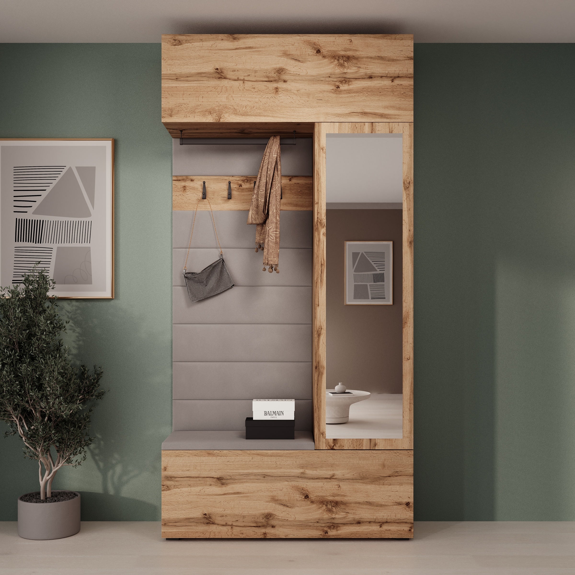 Telora - Halkast met deur - Eikenpatroon - 115x38x232 cm