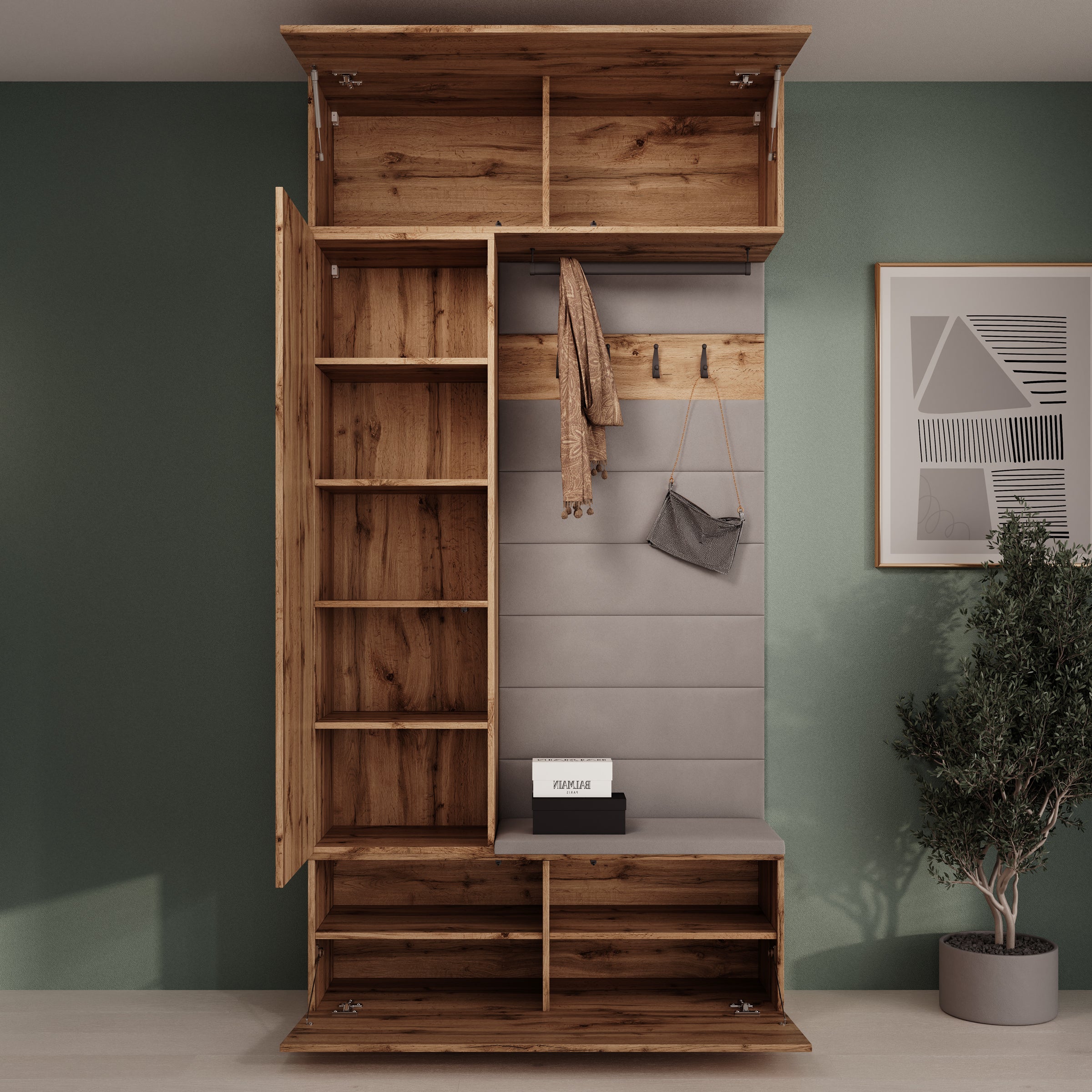 Telora - Halkast met deur - Eikenpatroon - 115x38x232 cm