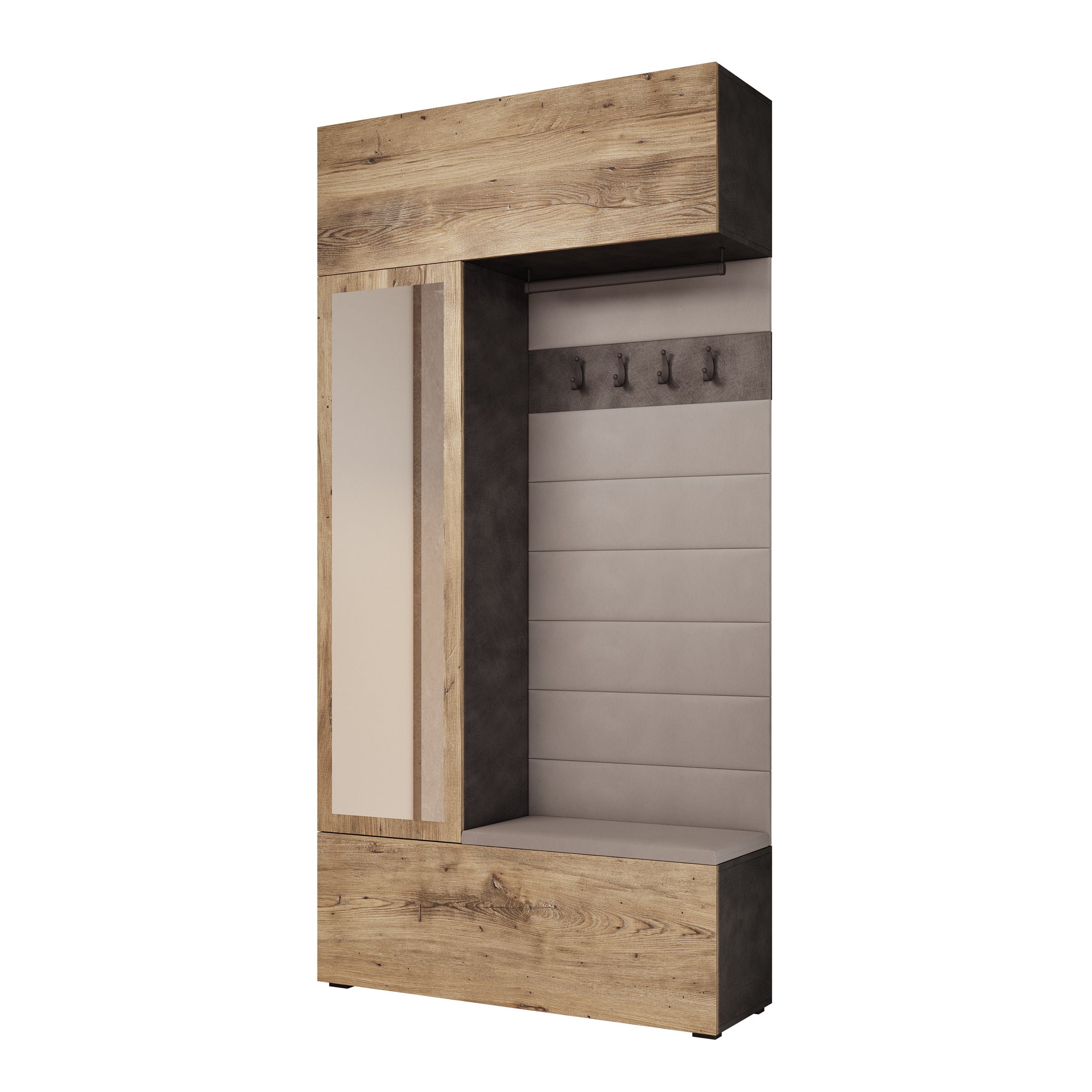 Telora - Halkast met deur - Eikenpatroon/Grijs - 115x38x232 cm