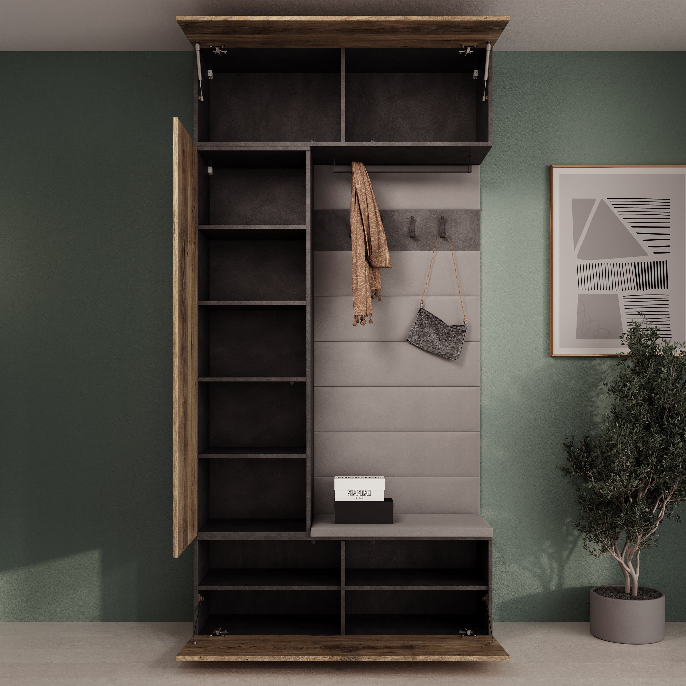 Telora - Halkast met deur - Eikenpatroon/Grijs - 115x38x232 cm