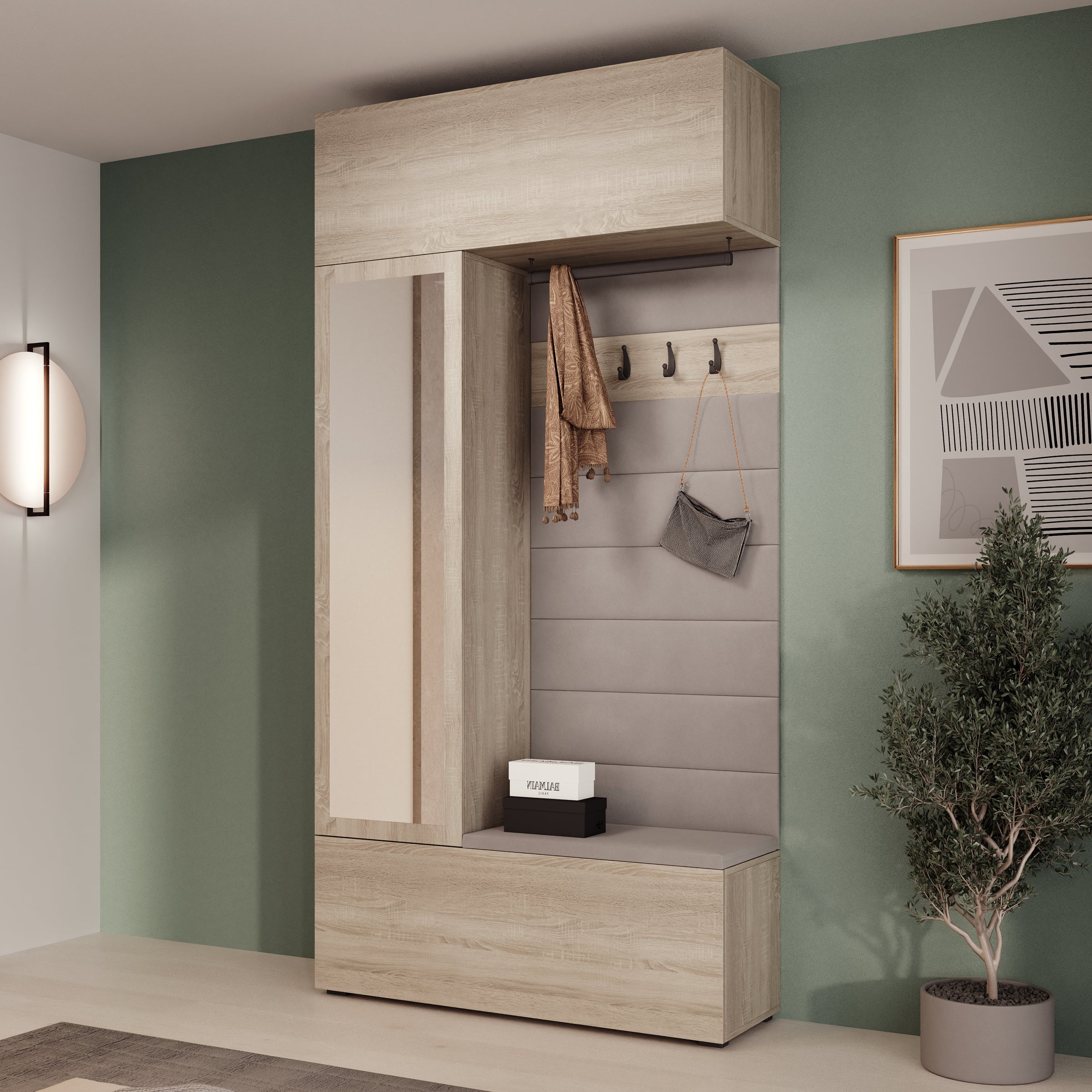 Telora - Halkast met deur - Licht Eikenpatroon - 115x38x232 cm