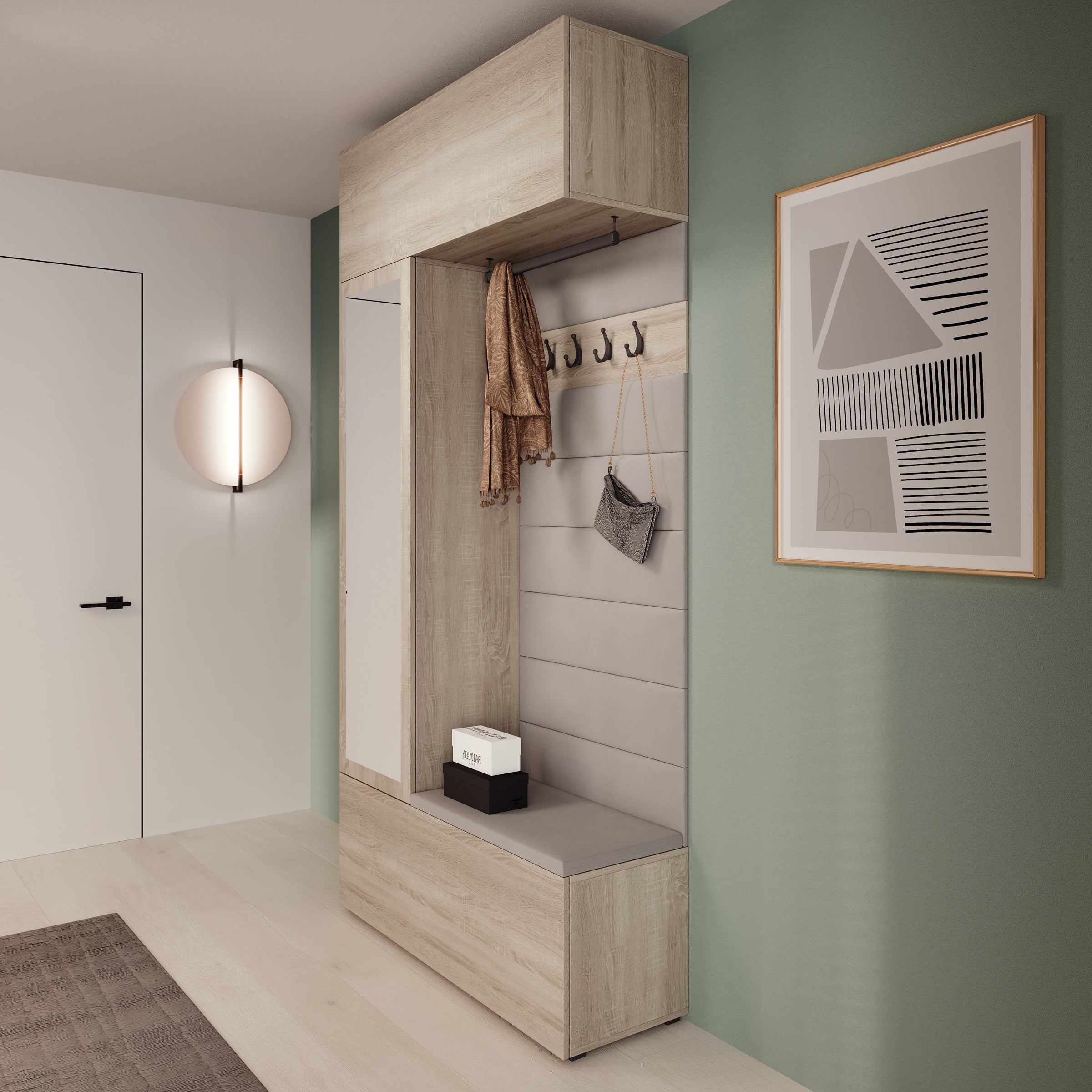 Telora - Halkast met deur - Licht Eikenpatroon - 115x38x232 cm