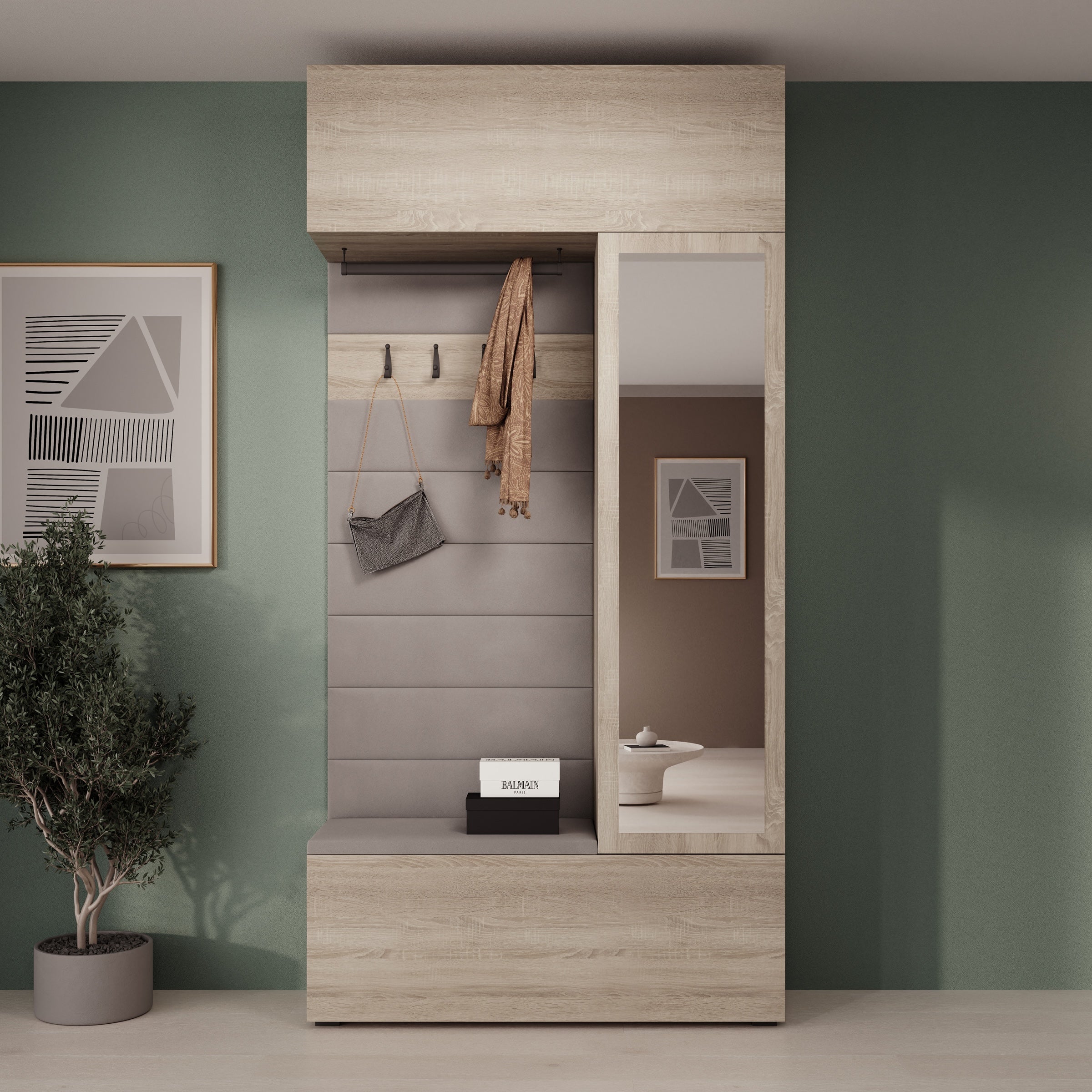 Telora - Halkast met deur - Licht Eikenpatroon - 115x38x232 cm