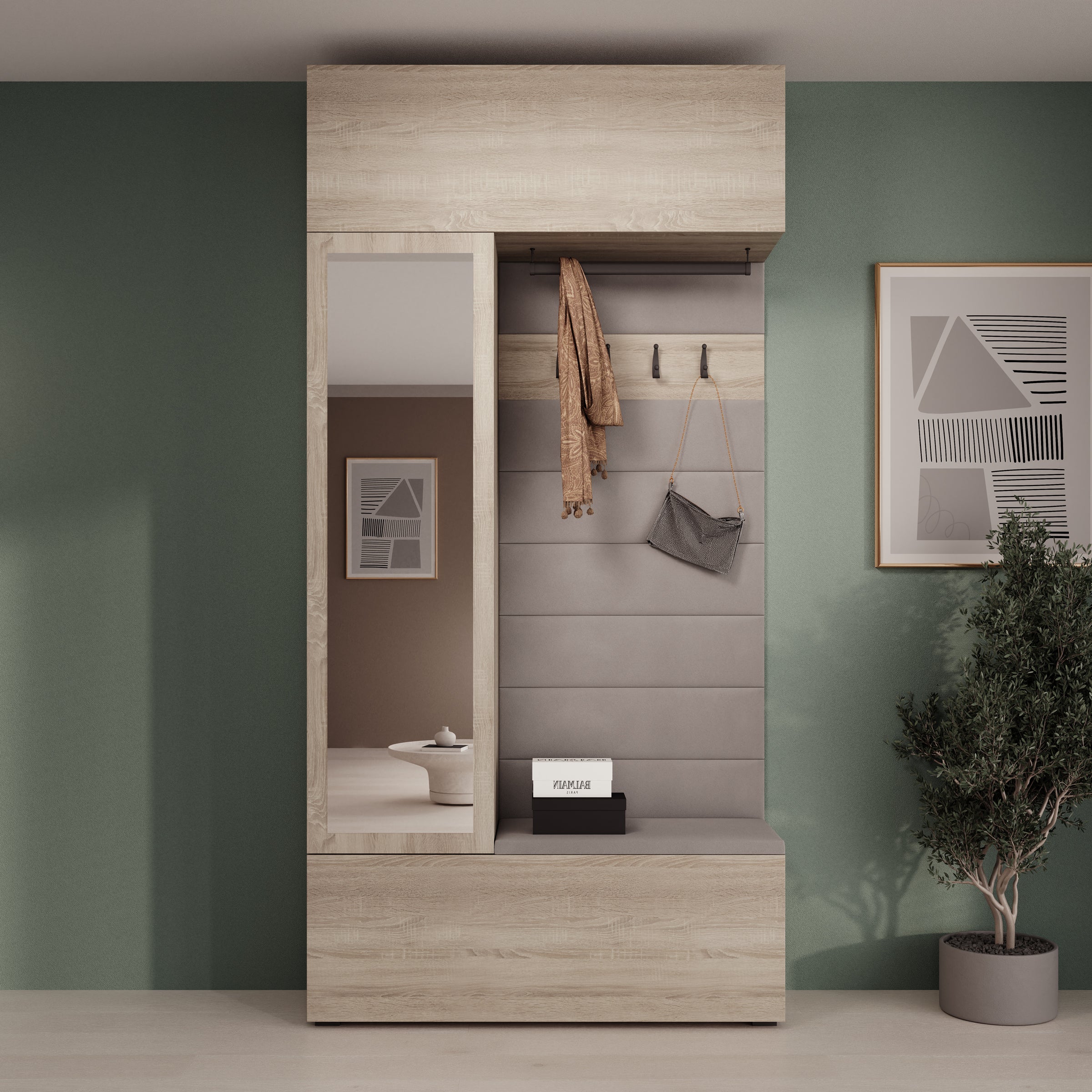 Telora - Halkast met deur - Licht Eikenpatroon - 115x38x232 cm