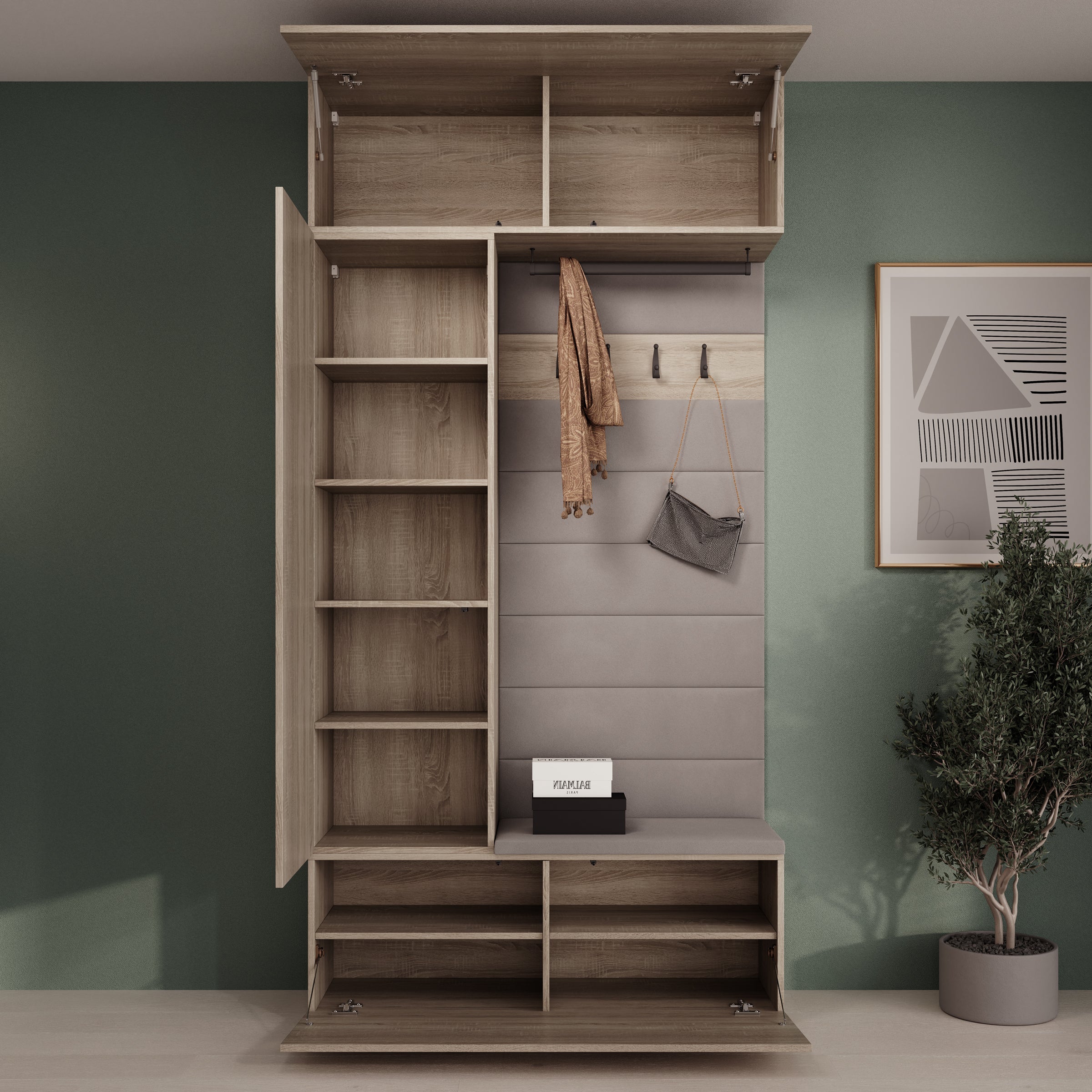 Telora - Halkast met deur - Licht Eikenpatroon - 115x38x232 cm