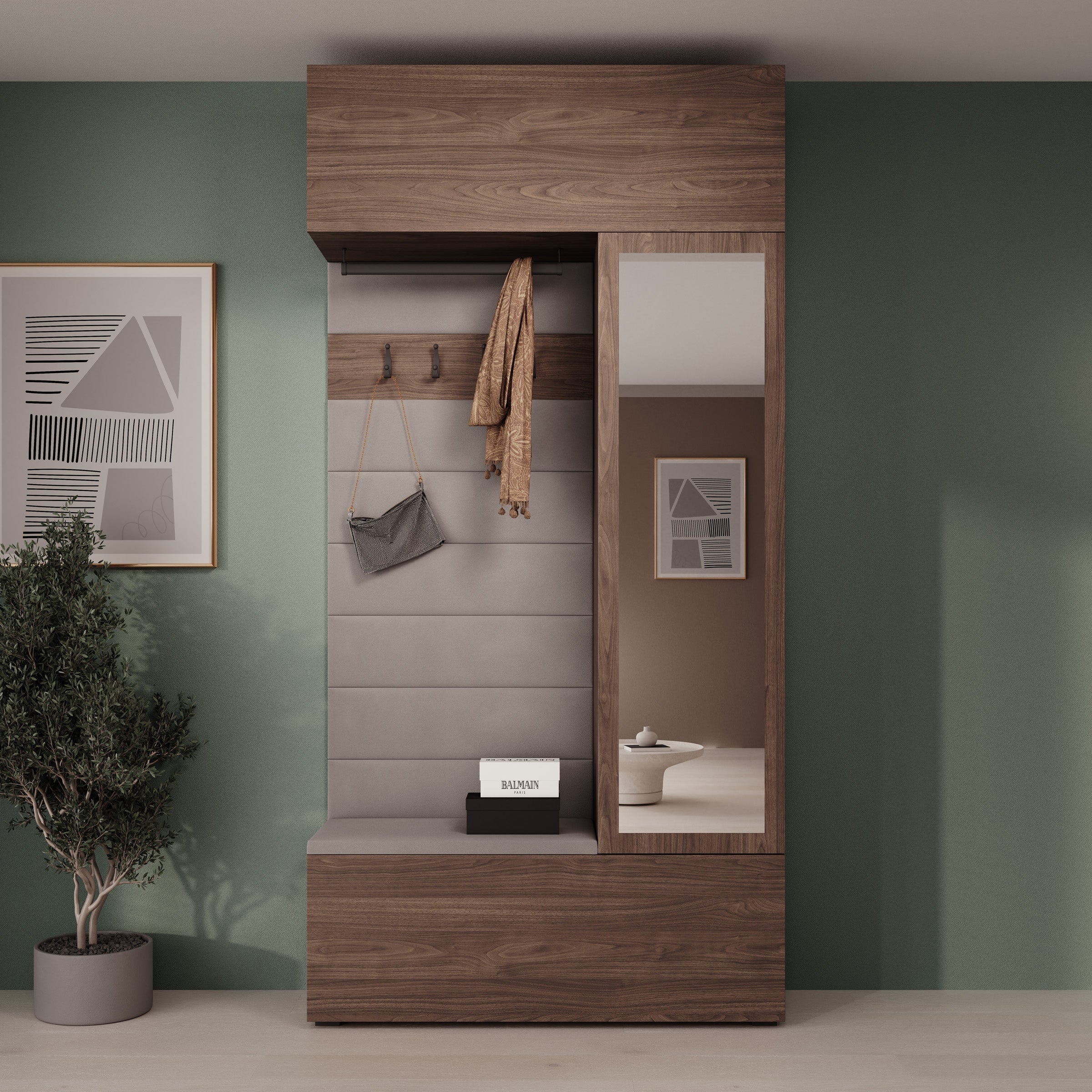 Telora - Halkast met deur - Walnootpatroon - 115x38x232 cm